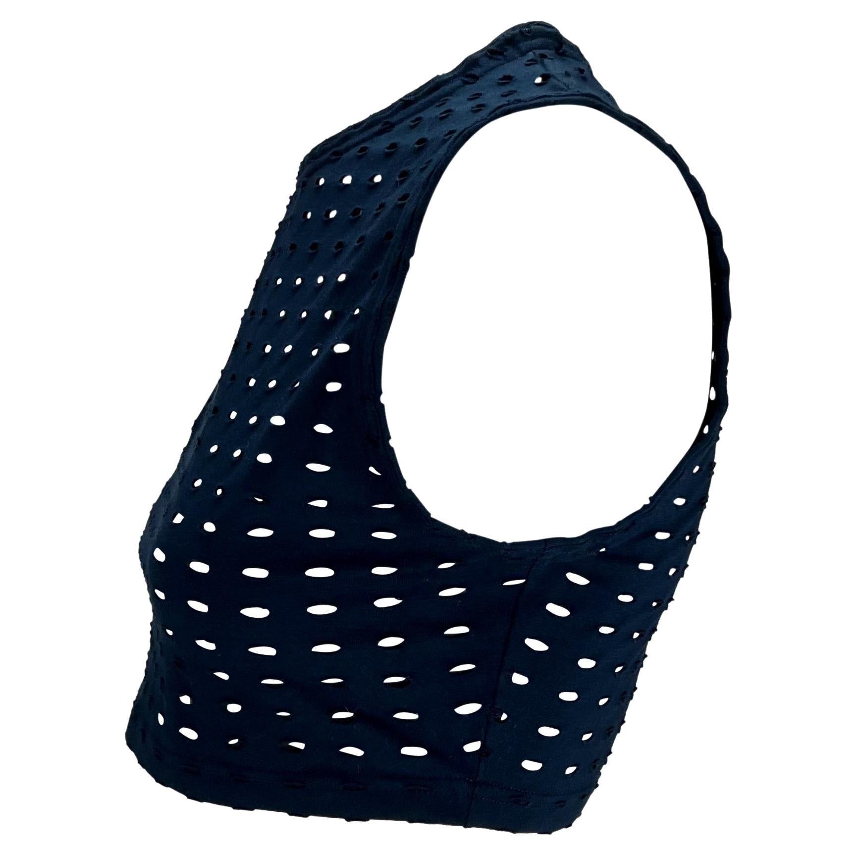 S/S 1994 Gianni Versace Couture Navy Eyelet Crop Top Punk Sheer - RealList