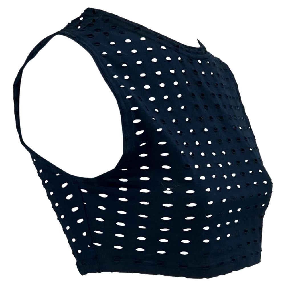 S/S 1994 Gianni Versace Couture Navy Eyelet Crop Top Punk Sheer - RealList