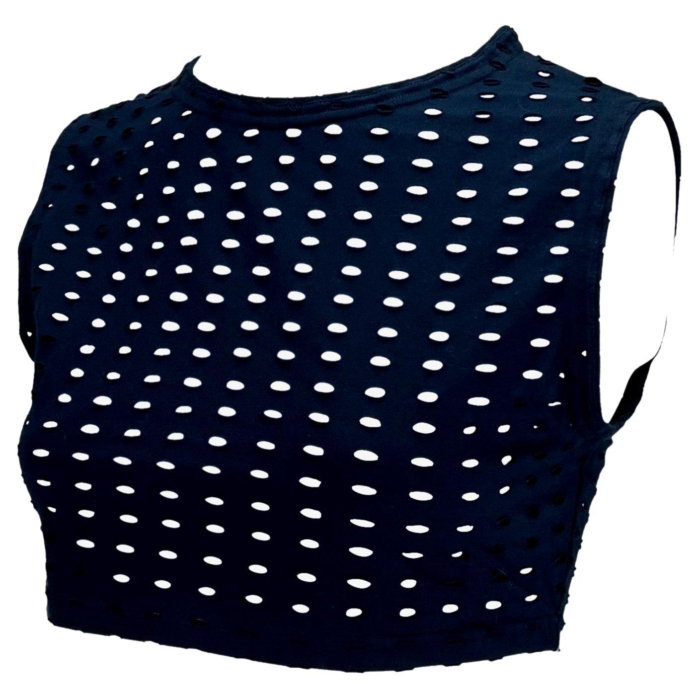 S/S 1994 Gianni Versace Couture Navy Eyelet Crop Top Punk Sheer - RealList