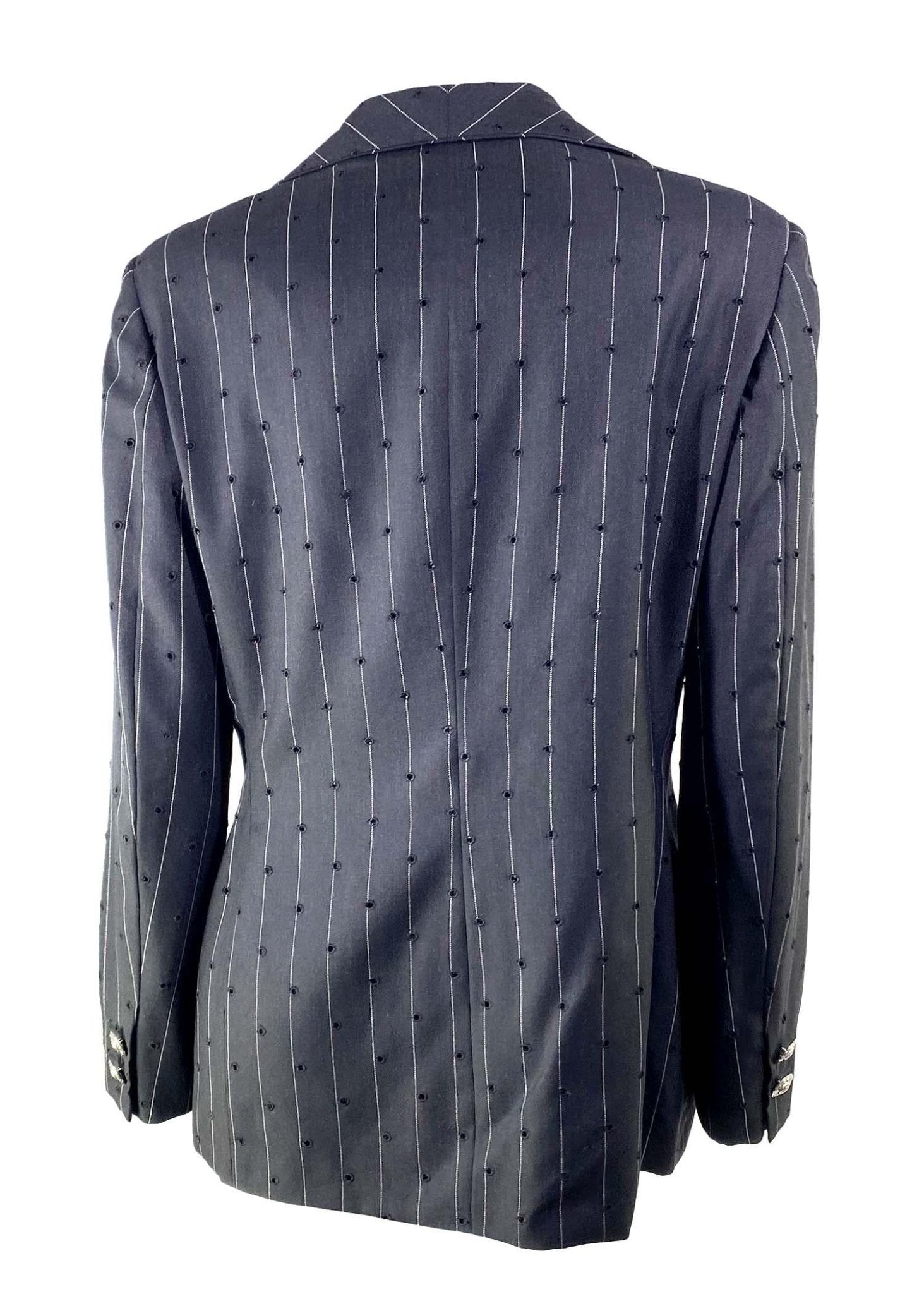 S/S 1994 Gianni Versace Couture Perforated Punk Pinstripe Medusa Wool Blazer - RealList