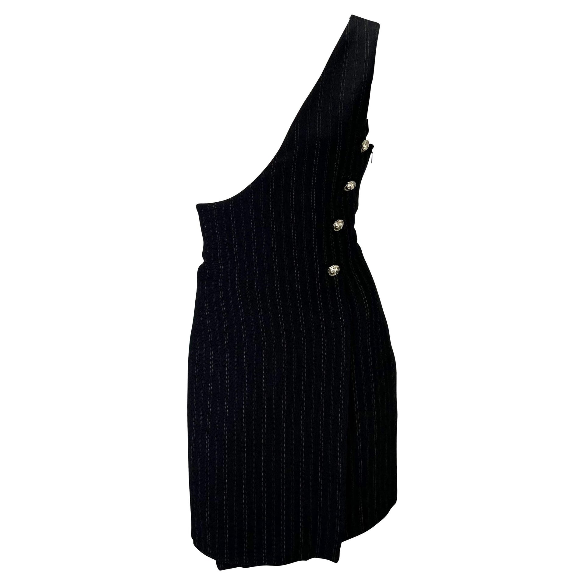 S/S 1994 Gianni Versace Couture Pinstripe Wool Asymmetric Medusa Punk Dress - RealList