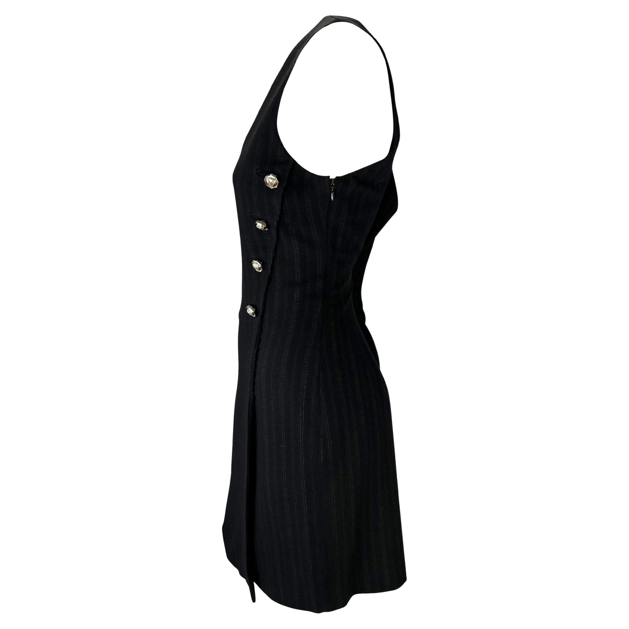 S/S 1994 Gianni Versace Couture Pinstripe Wool Asymmetric Medusa Punk Dress - RealList