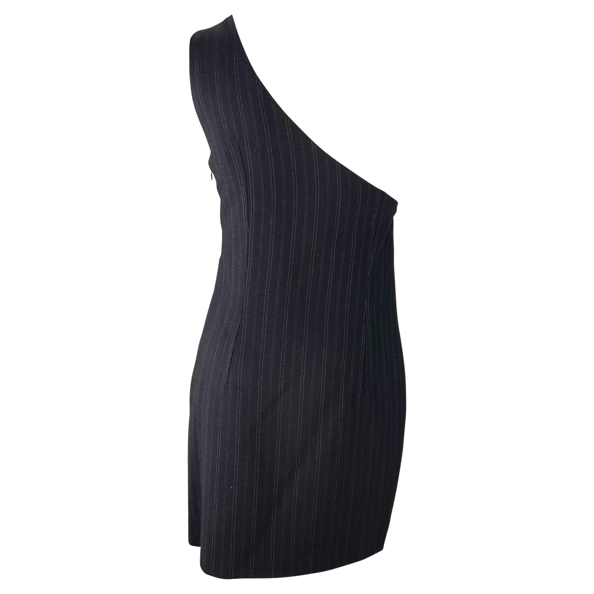 S/S 1994 Gianni Versace Couture Pinstripe Wool Asymmetric Medusa Punk Dress - RealList