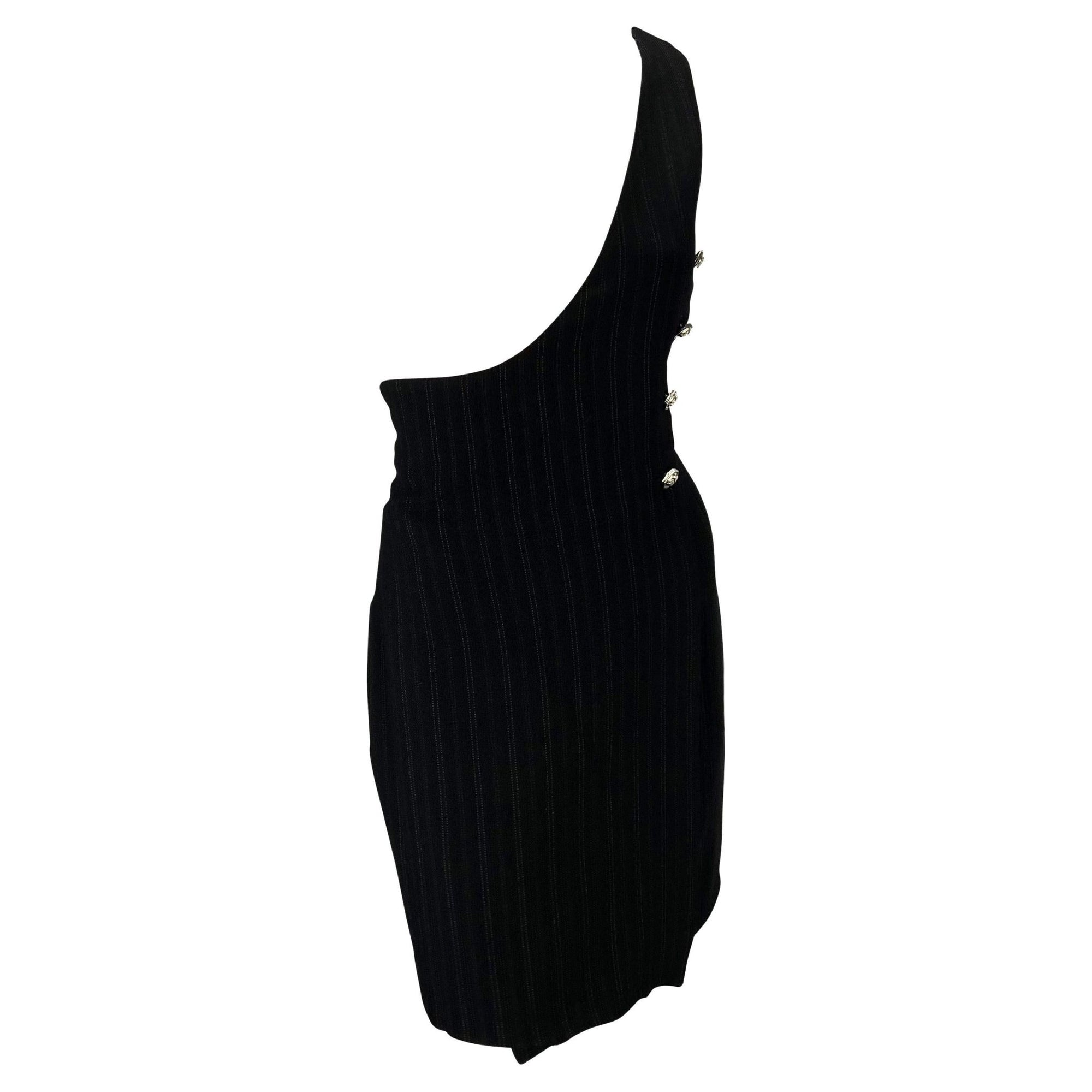 S/S 1994 Gianni Versace Couture Pinstripe Wool Asymmetric Medusa Punk Dress - RealList