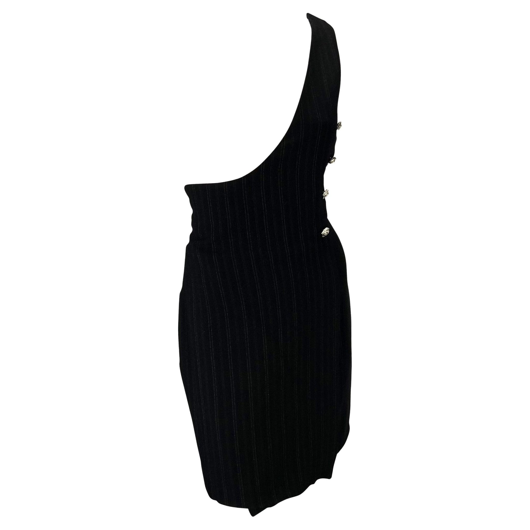 S/S 1994 Gianni Versace Couture Pinstripe Wool Asymmetric Medusa Punk Dress - RealList
