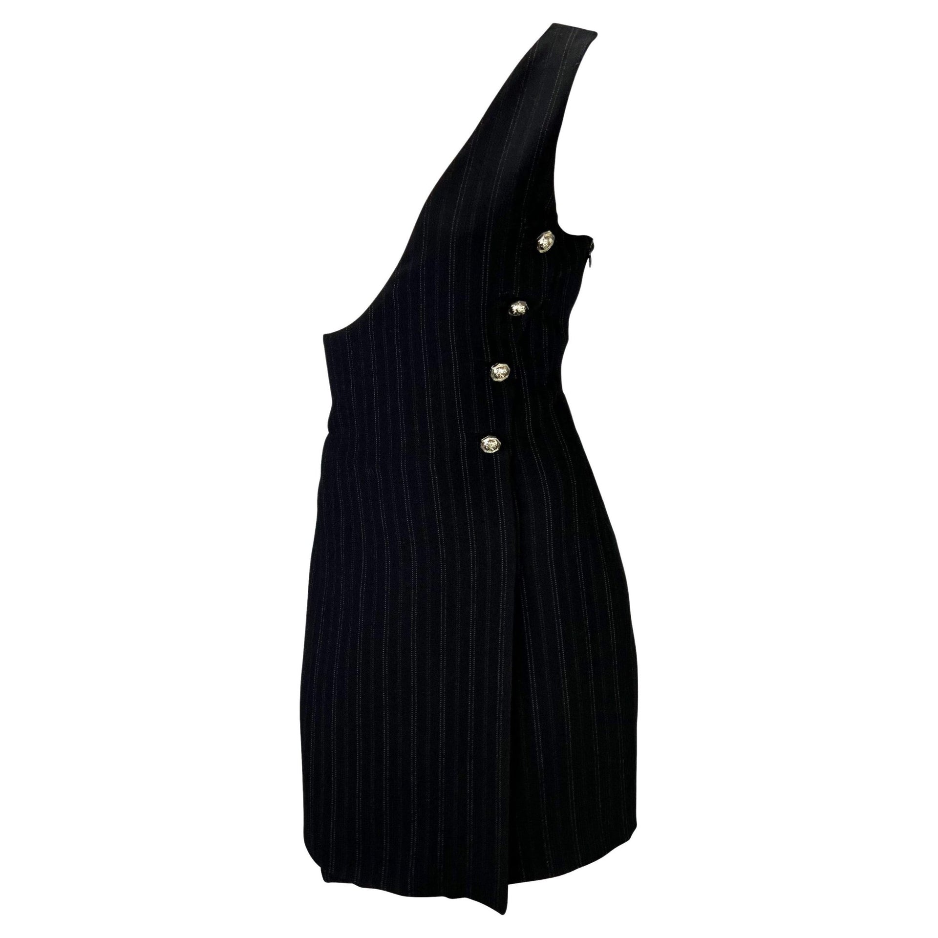 S/S 1994 Gianni Versace Couture Pinstripe Wool Asymmetric Medusa Punk Dress - RealList