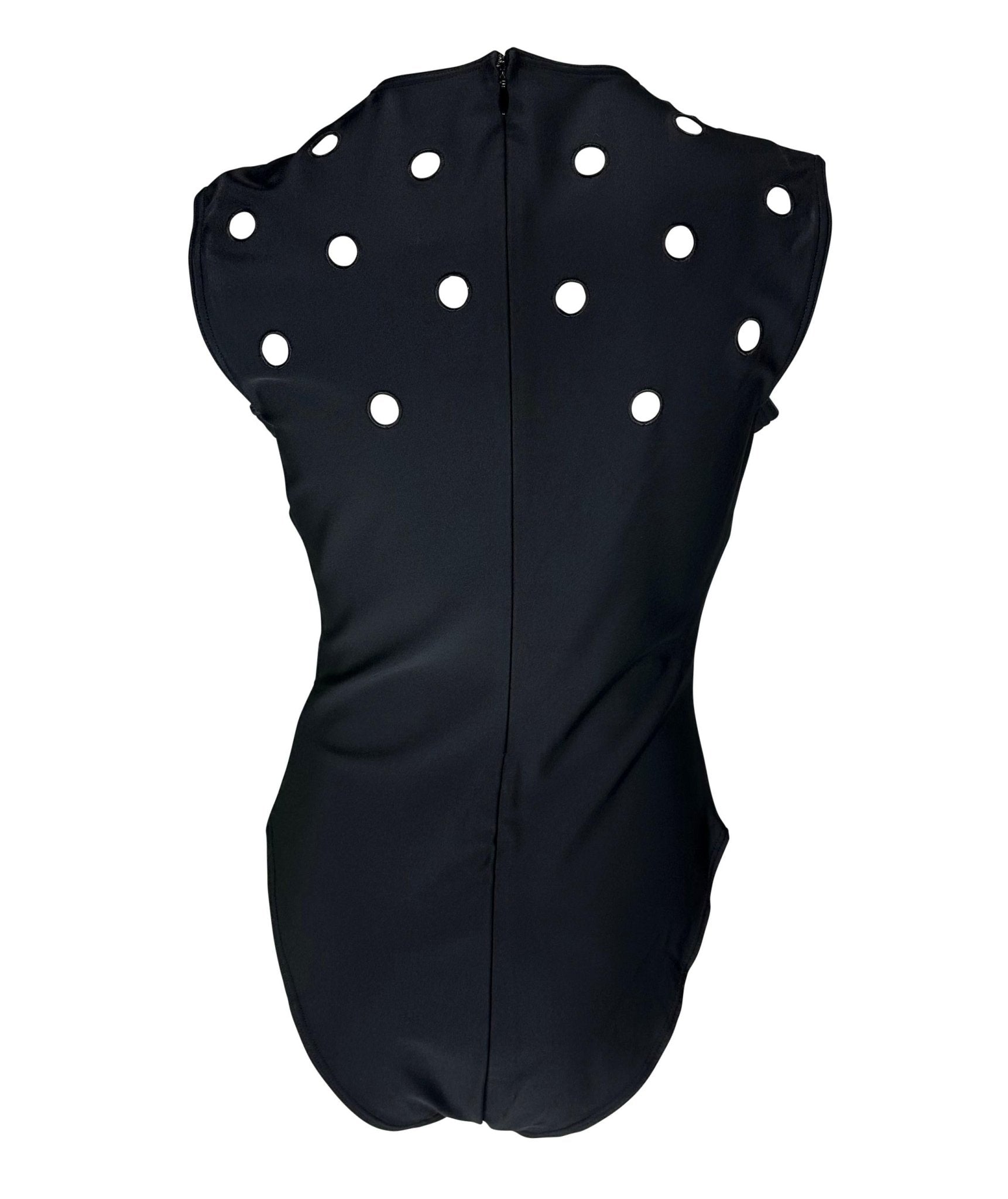 S/S 1994 Gianni Versace Couture Runway Eyelet Cutout Stretch Black Bodysuit Top - RealList
