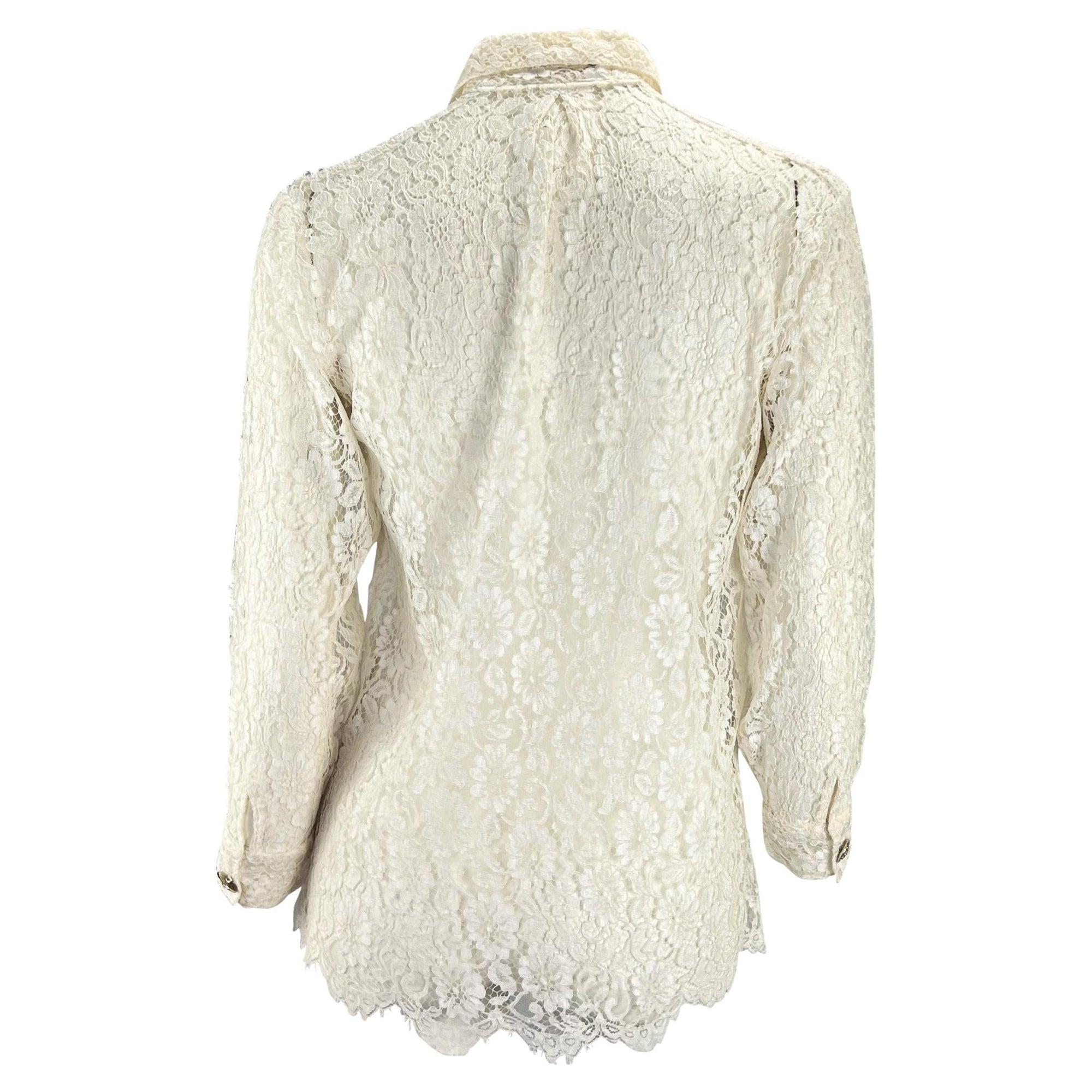 S/S 1994 Gianni Versace Couture Sheer White Lace Medusa Button Up Top - RealList
