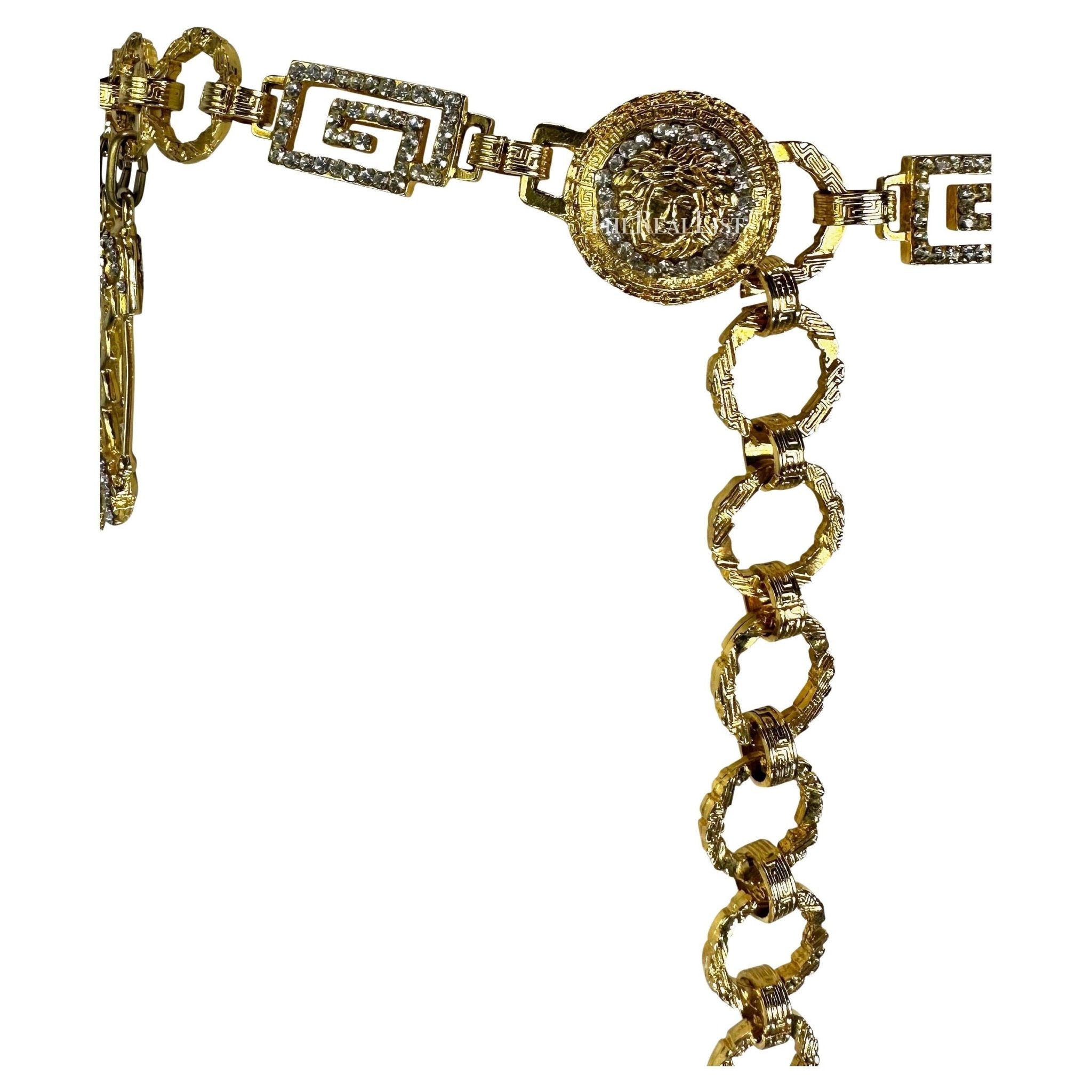 S/S 1994 Gianni Versace Gold Tone Rhinestone Safety Pin Medusa Chain Belt - RealList