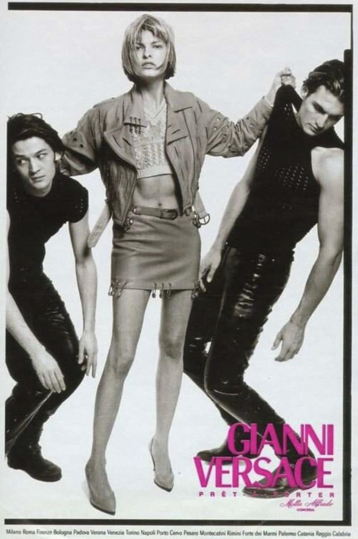 S/S 1994 Gianni Versace Medusa Safety Pin Leather Belted Moto Jacket - RealList