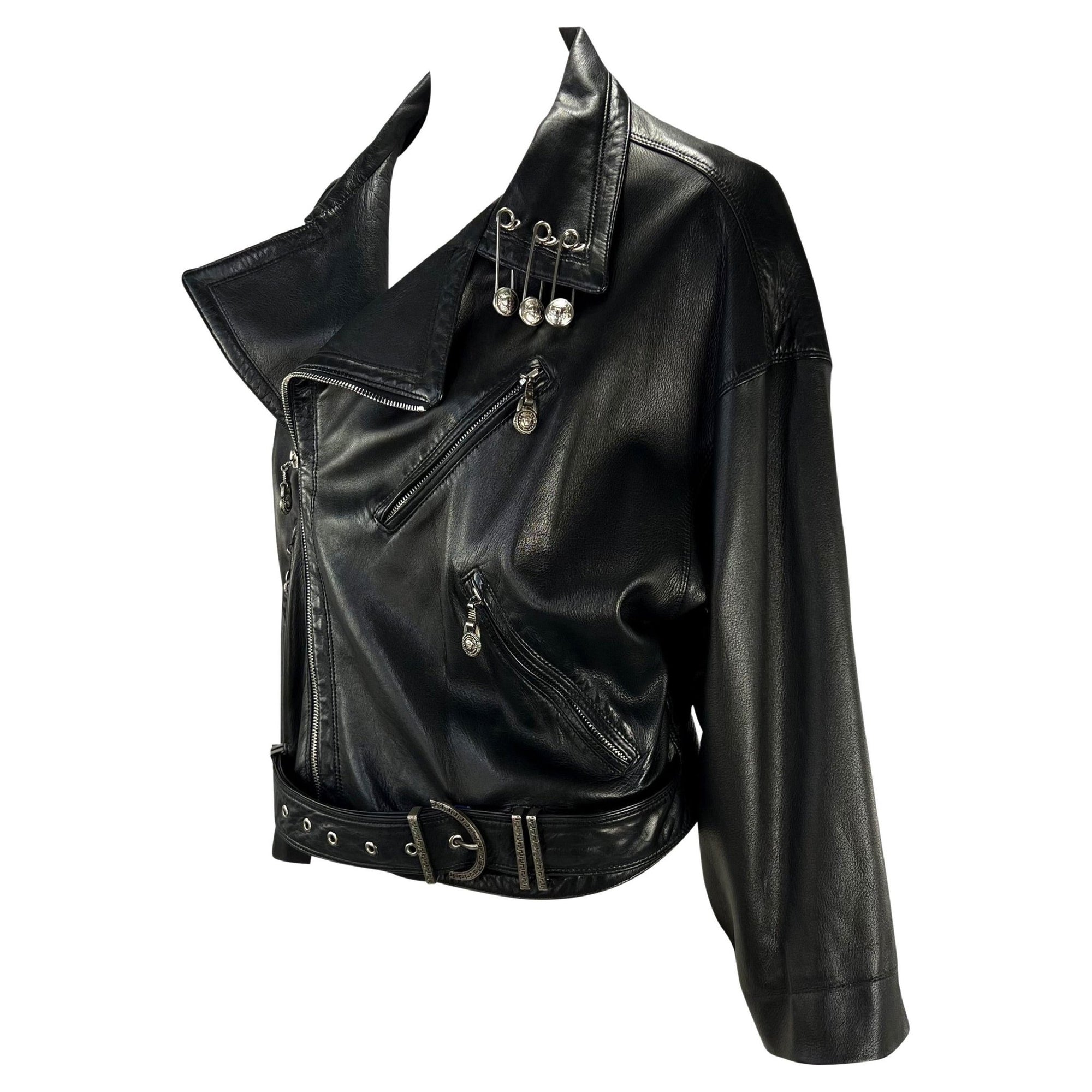 S/S 1994 Gianni Versace Medusa Safety Pin Leather Belted Moto Jacket - RealList