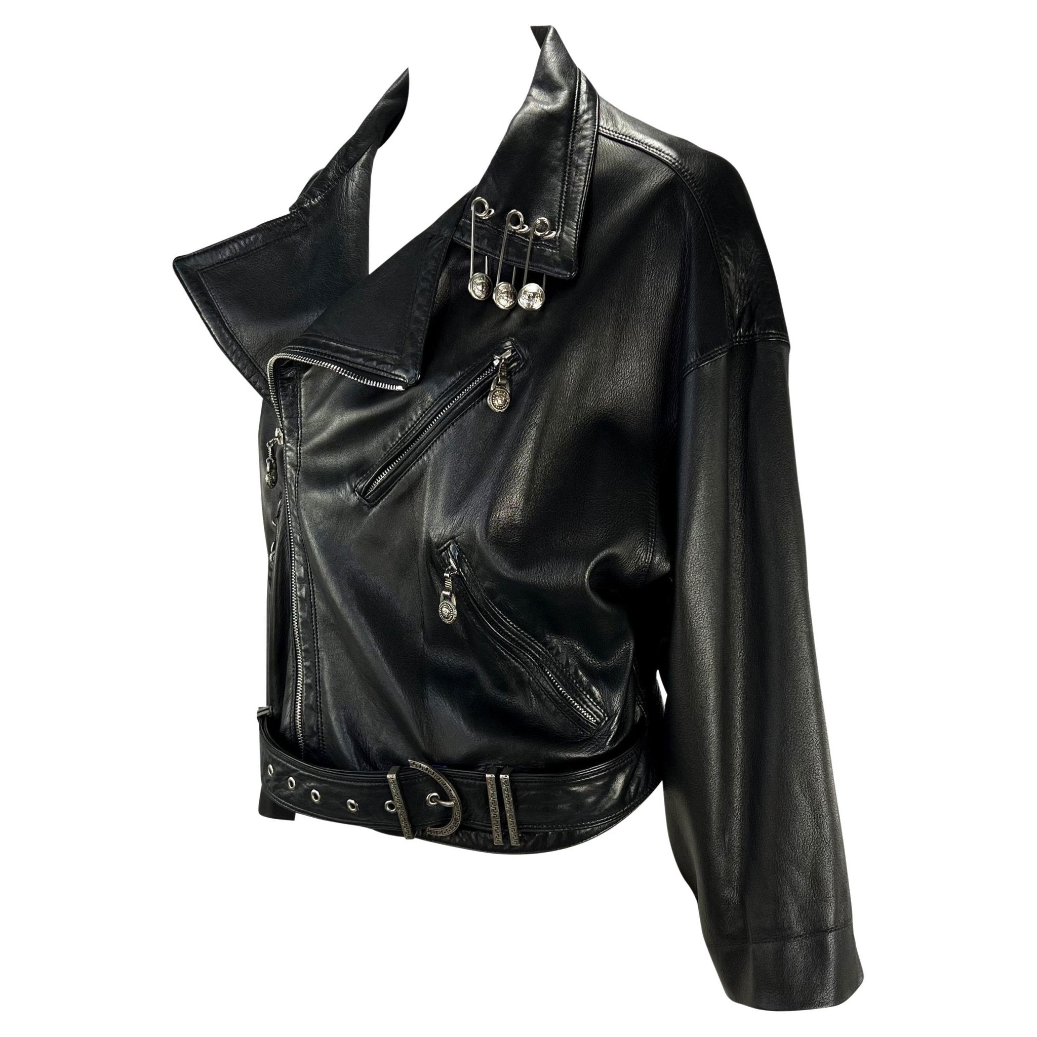 S/S 1994 Gianni Versace Medusa Safety Pin Leather Belted Moto Jacket - RealList