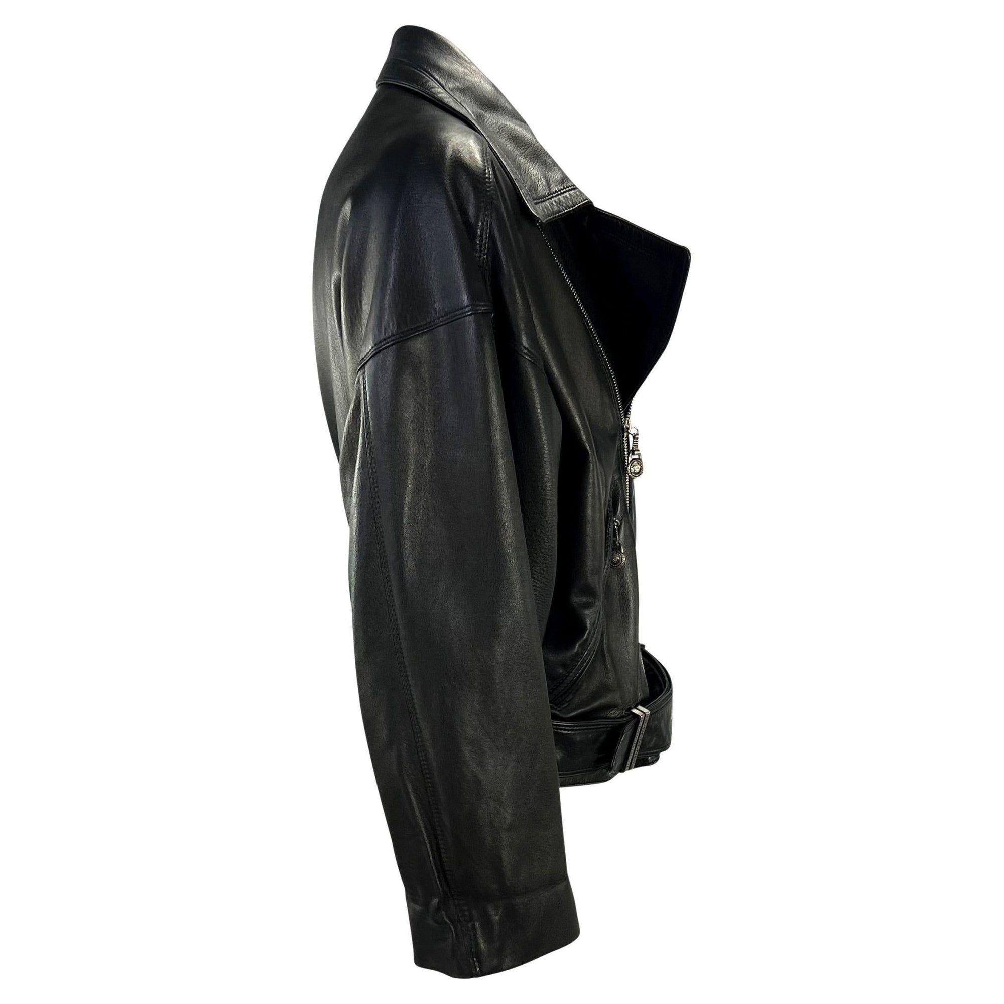 S/S 1994 Gianni Versace Medusa Safety Pin Leather Belted Moto Jacket - RealList