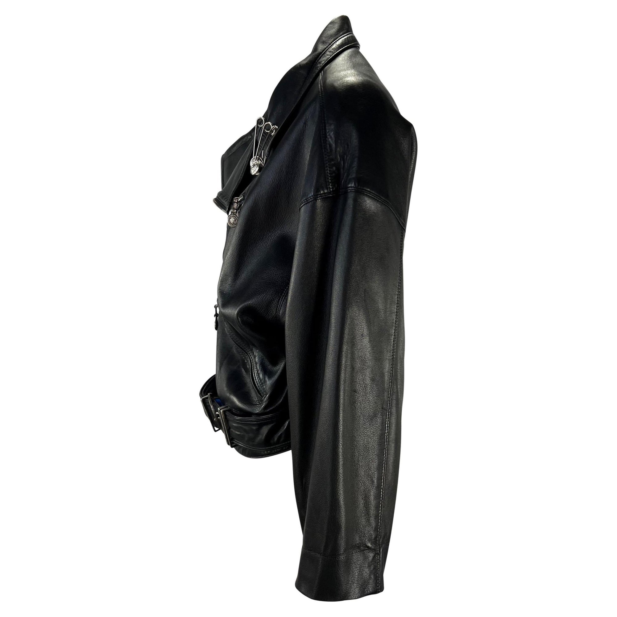 S/S 1994 Gianni Versace Medusa Safety Pin Leather Belted Moto Jacket - RealList