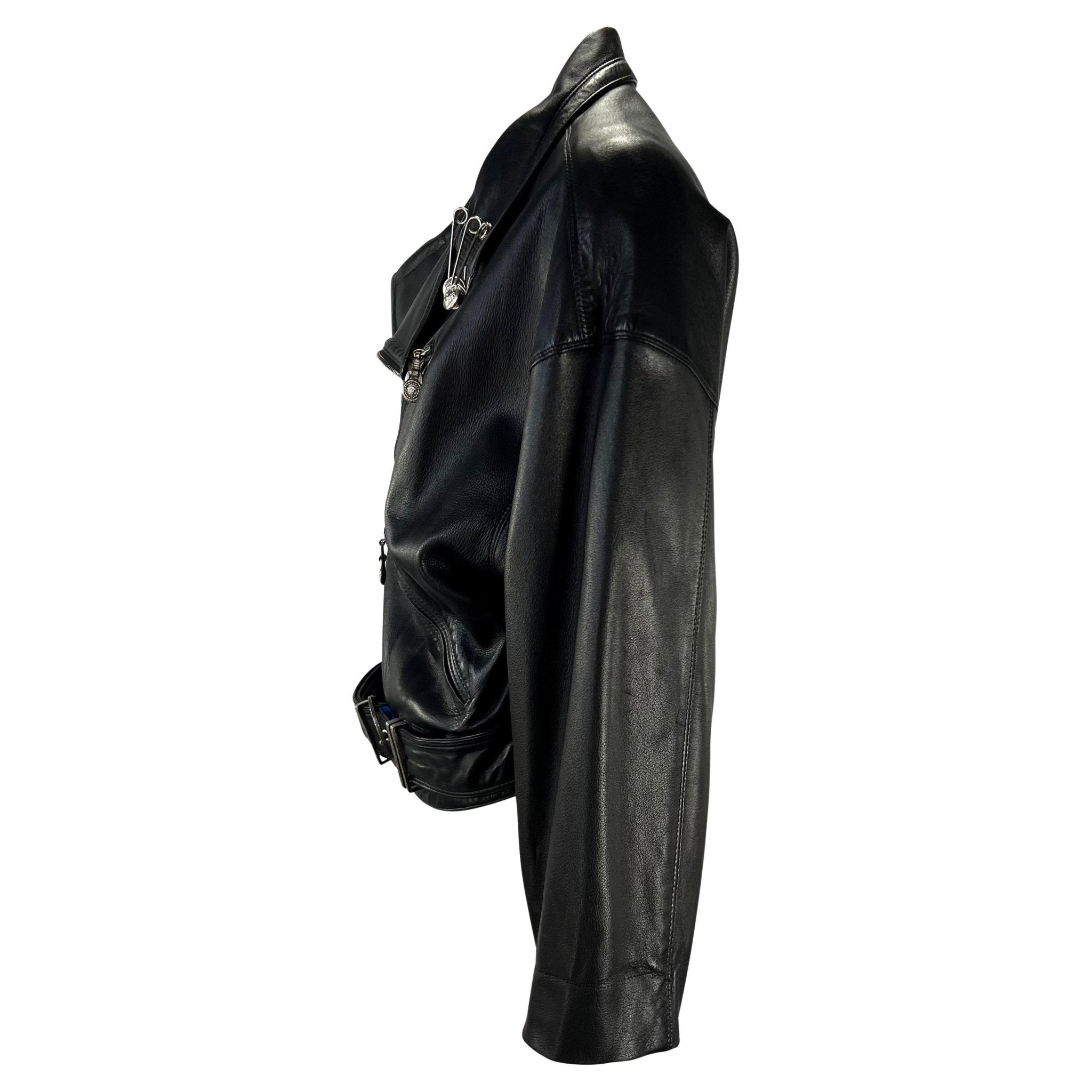 S/S 1994 Gianni Versace Medusa Safety Pin Leather Belted Moto Jacket - RealList