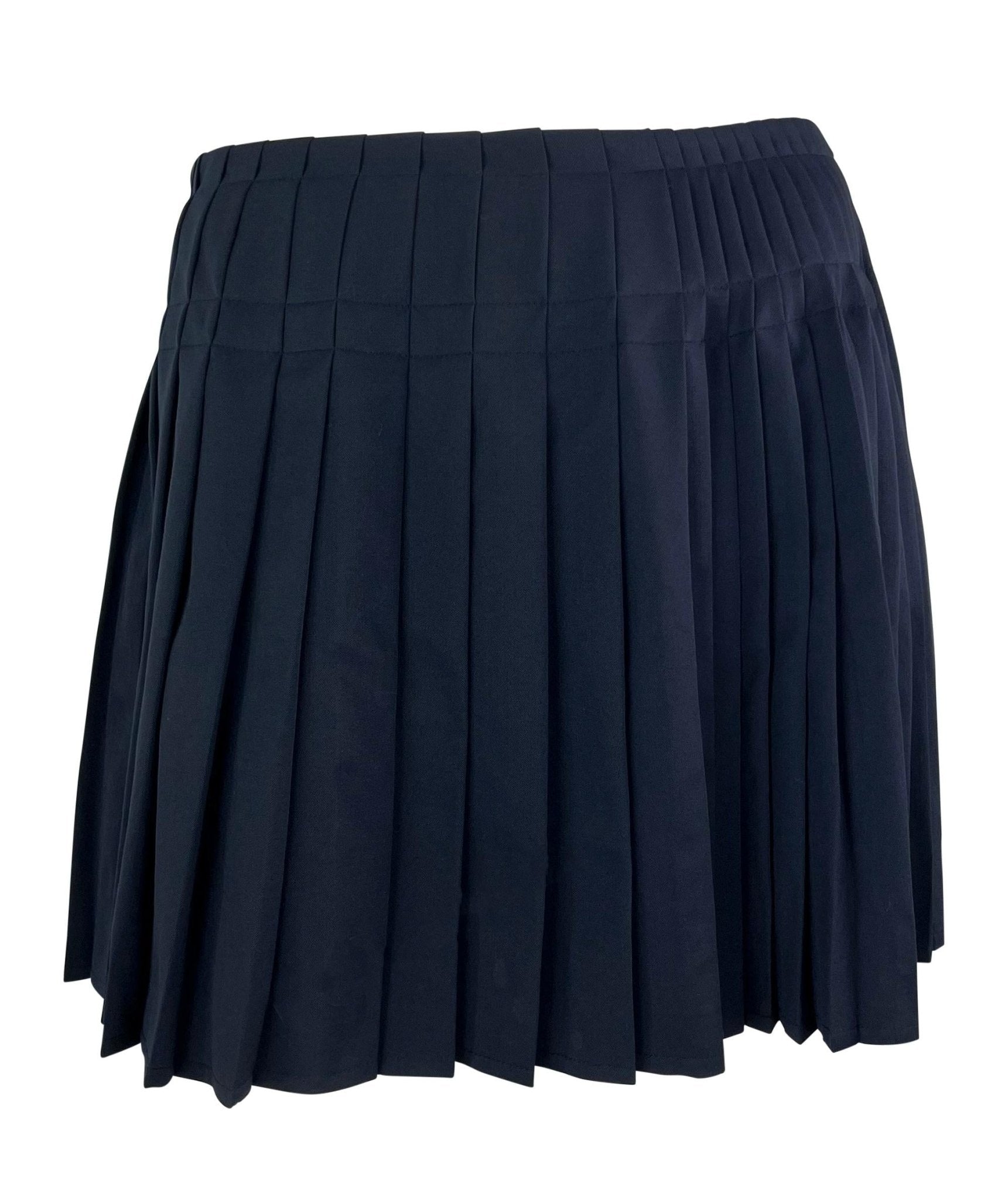 S/S 1994 Gianni Versace Navy Medusa Double - Breasted Pleated Mini Skirt Suit - RealList