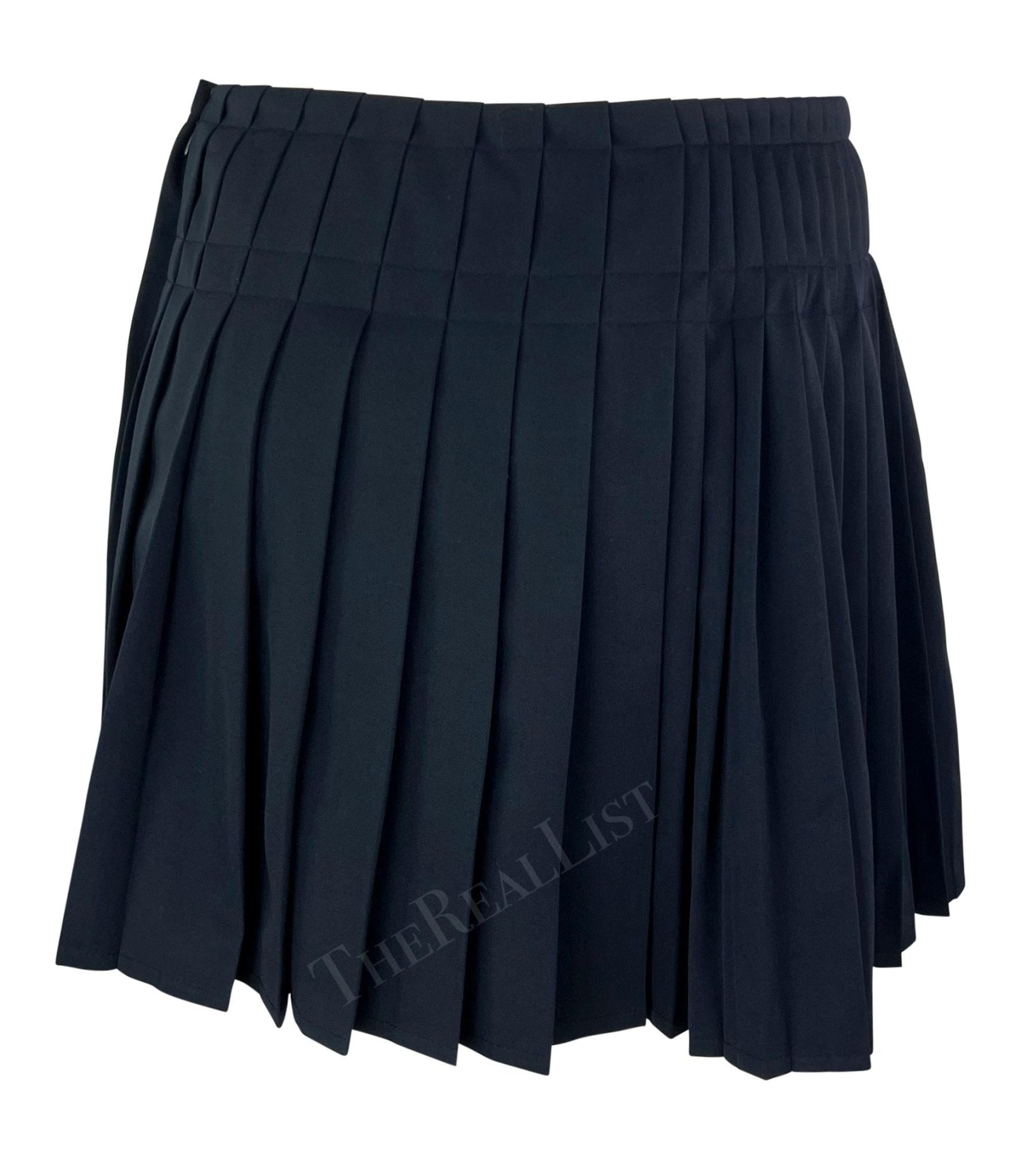 S/S 1994 Gianni Versace Navy Medusa Double - Breasted Pleated Mini Skirt Suit - RealList