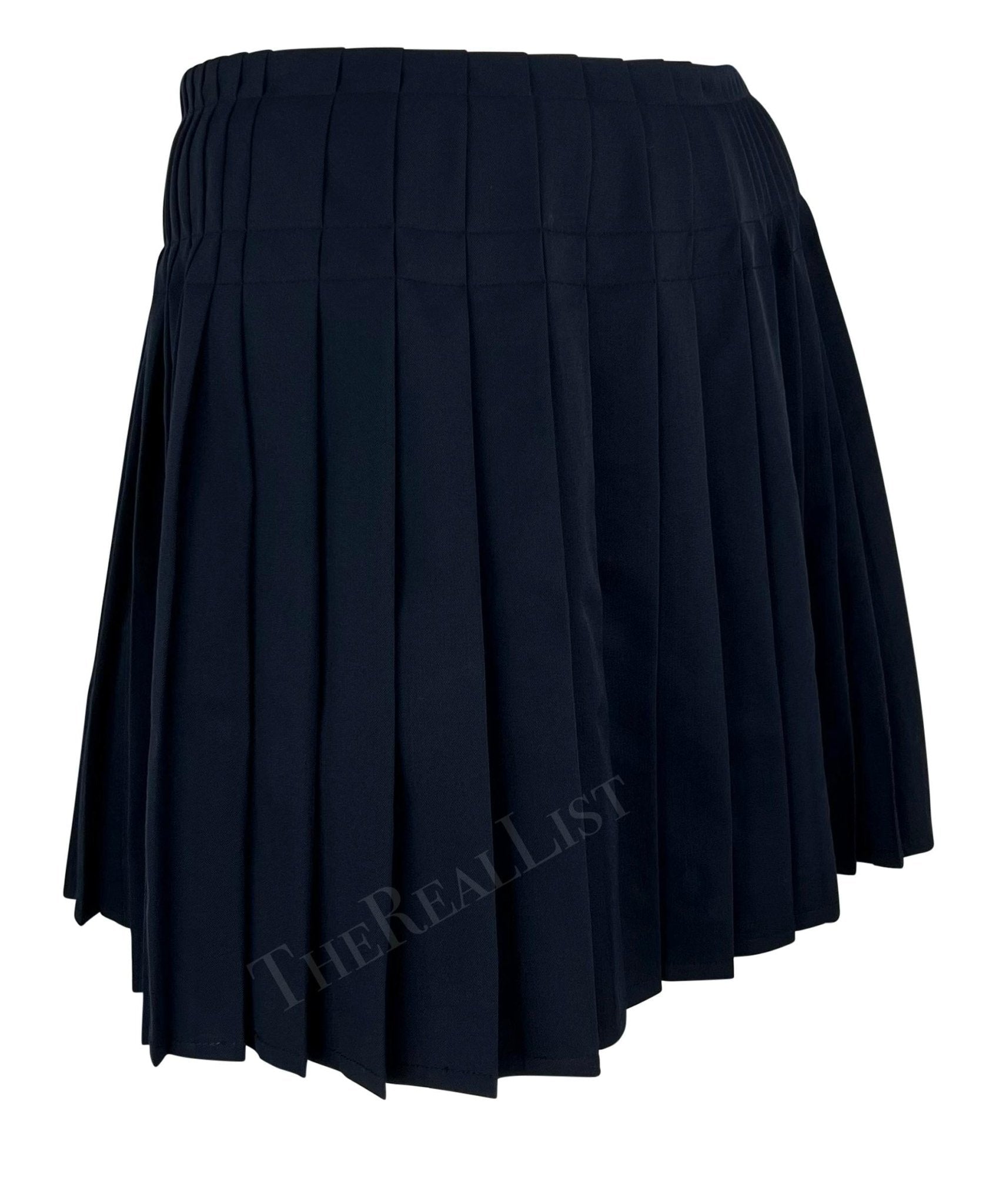 S/S 1994 Gianni Versace Navy Medusa Double - Breasted Pleated Mini Skirt Suit - RealList