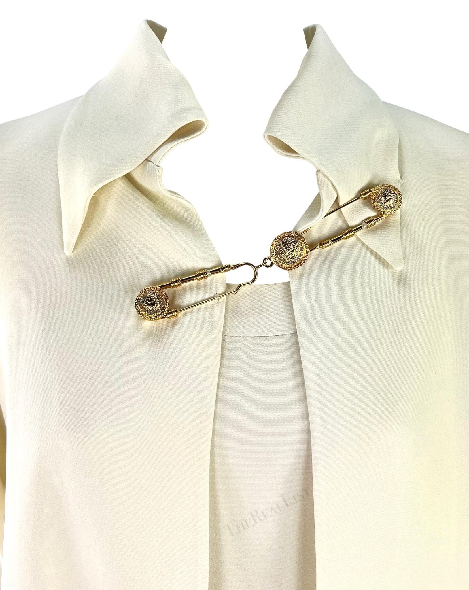S/S 1994 Gianni Versace Off - White Medusa Safety Pin Cropped Jacket Dress Set - RealList