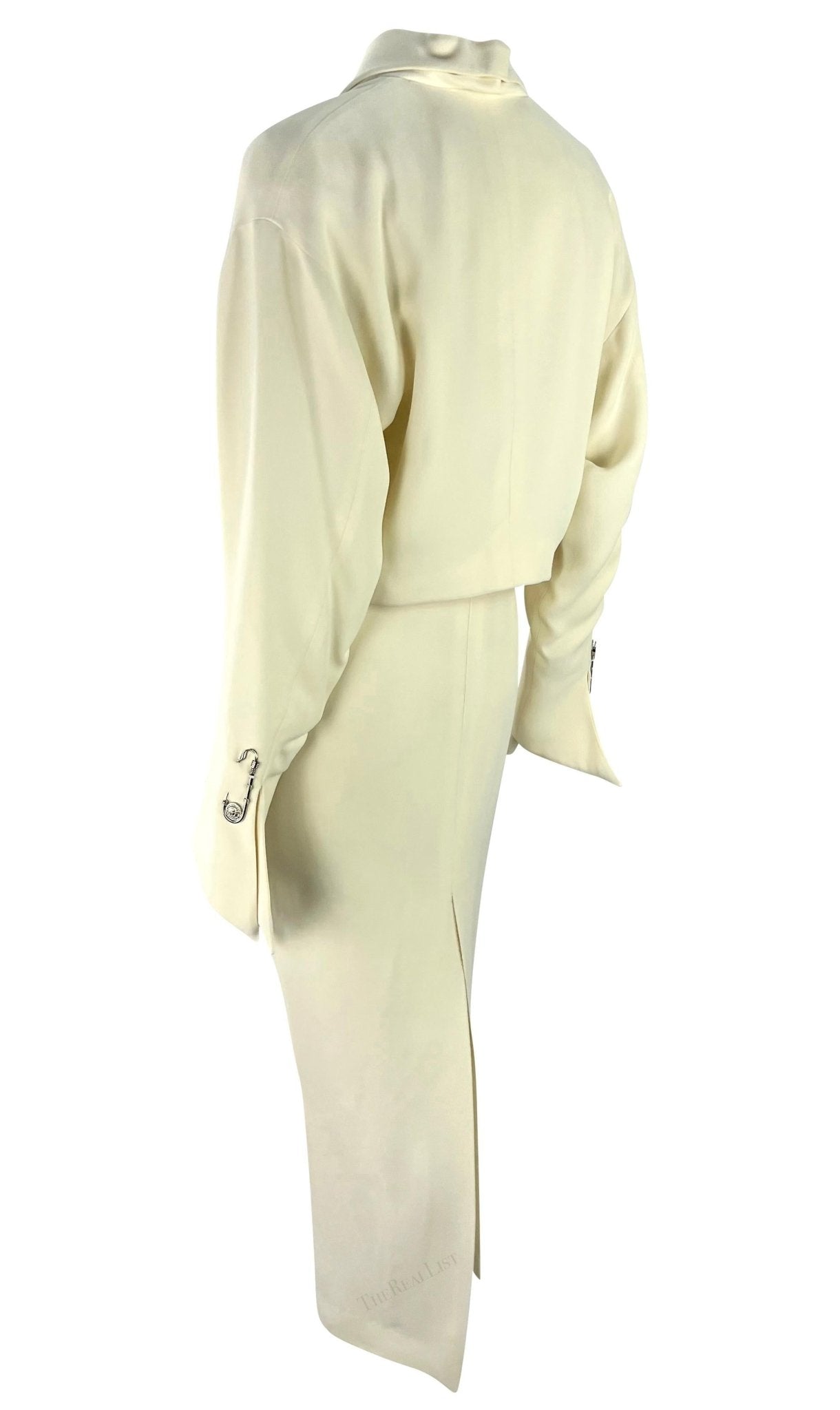 S/S 1994 Gianni Versace Off - White Medusa Safety Pin Cropped Jacket Dress Set - RealList