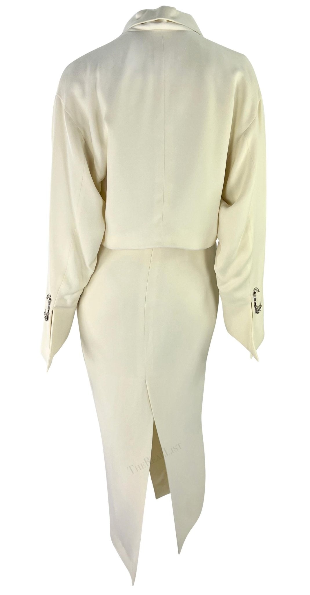 S/S 1994 Gianni Versace Off - White Medusa Safety Pin Cropped Jacket Dress Set - RealList