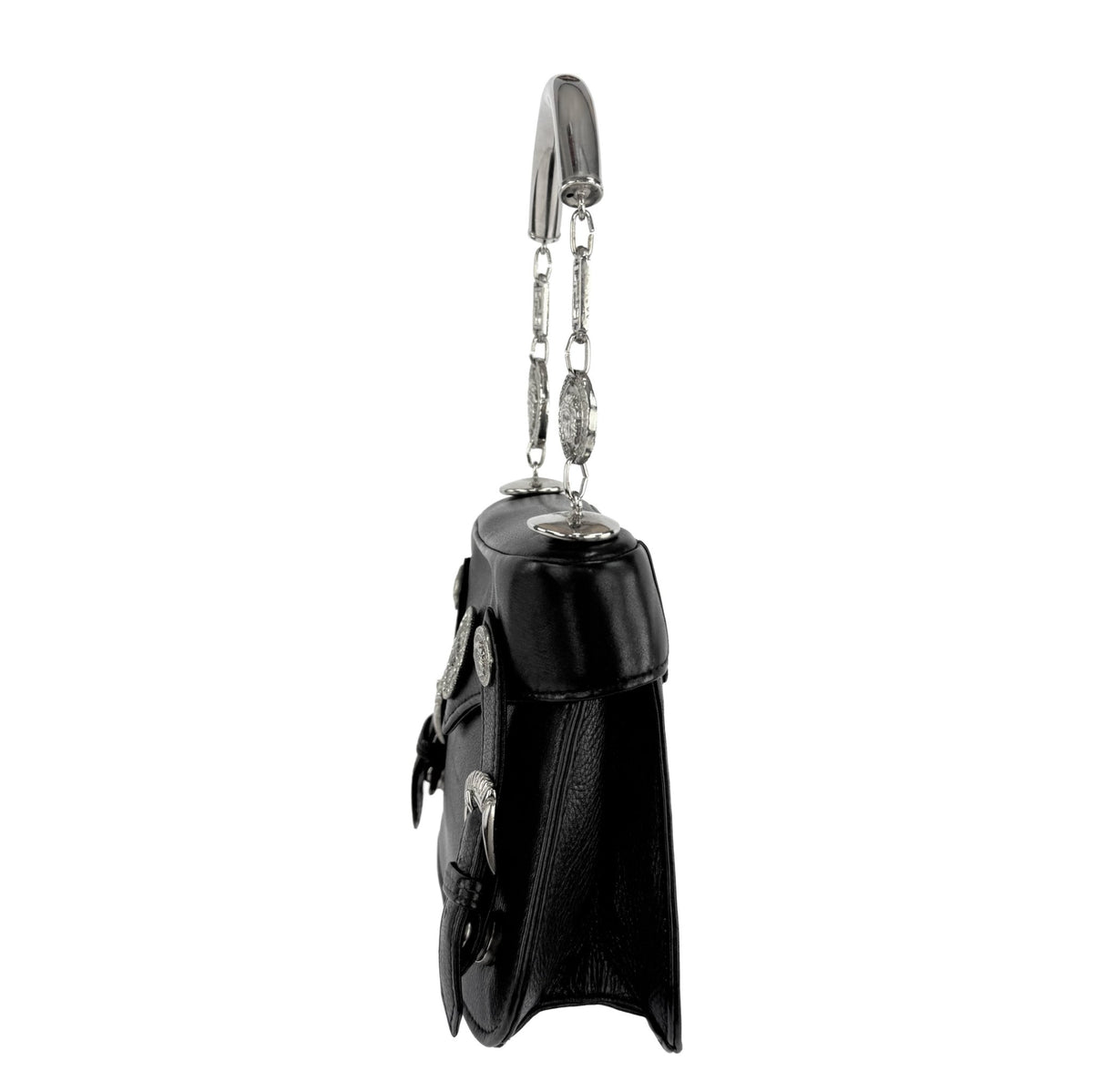 S/S 1994 Gianni Versace Rhinestone Medusa Medallion Black Leather Top Handle Small Bag - RealList