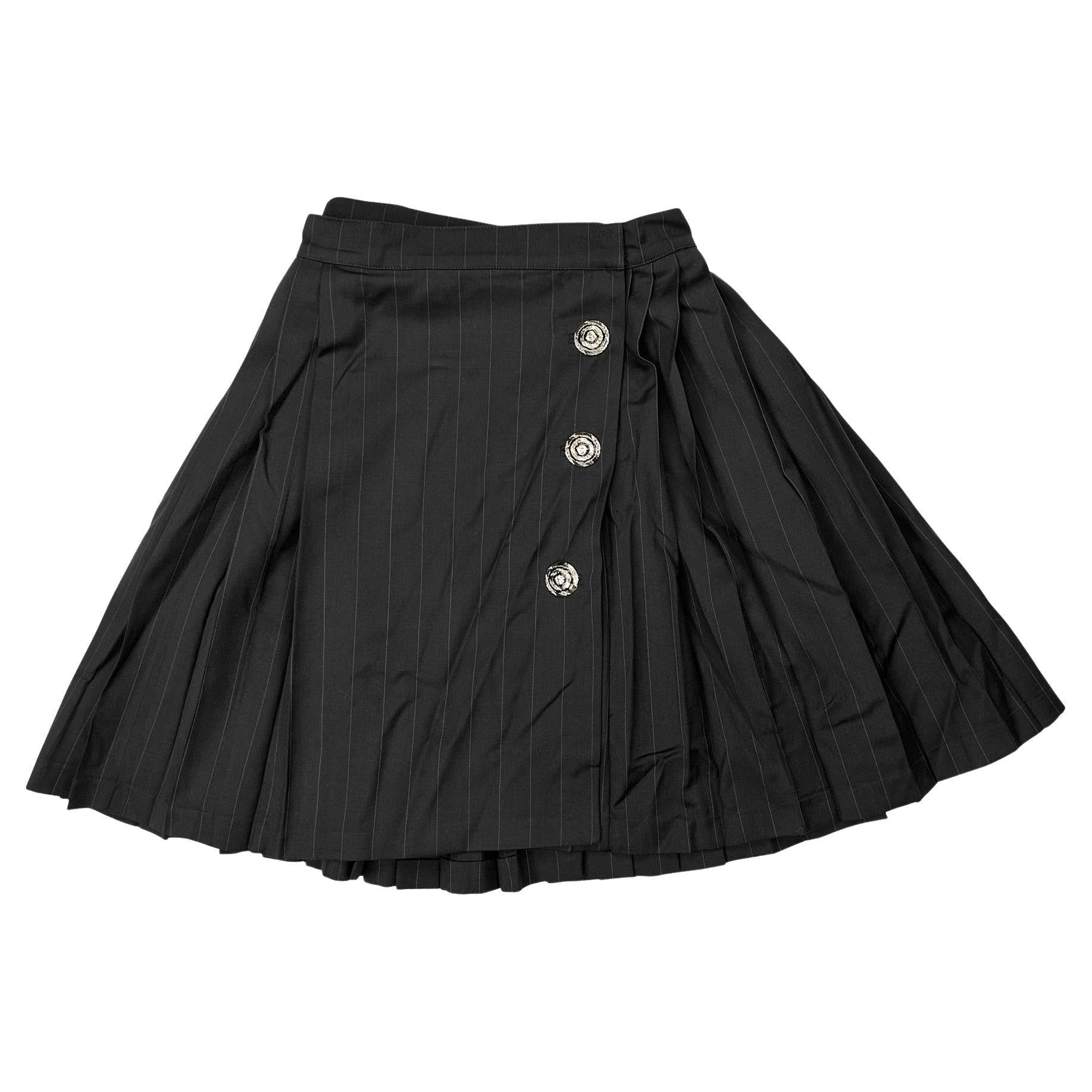 S/S 1994 Gianni Versace Runway Ad Pinstripe Medusa Wrap Pleated Mini Skirt - RealList