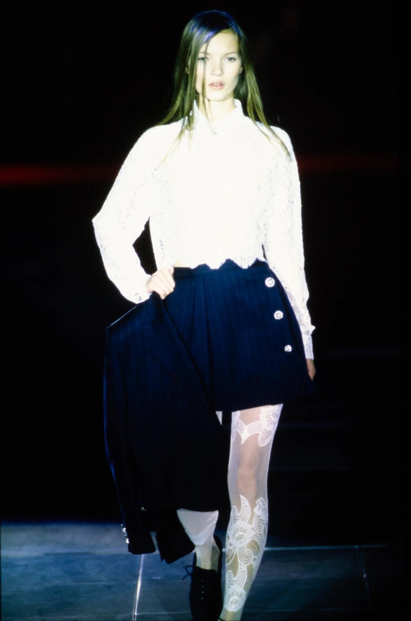 S/S 1994 Gianni Versace Runway Ad Pinstripe Medusa Wrap Pleated Mini Skirt - RealList