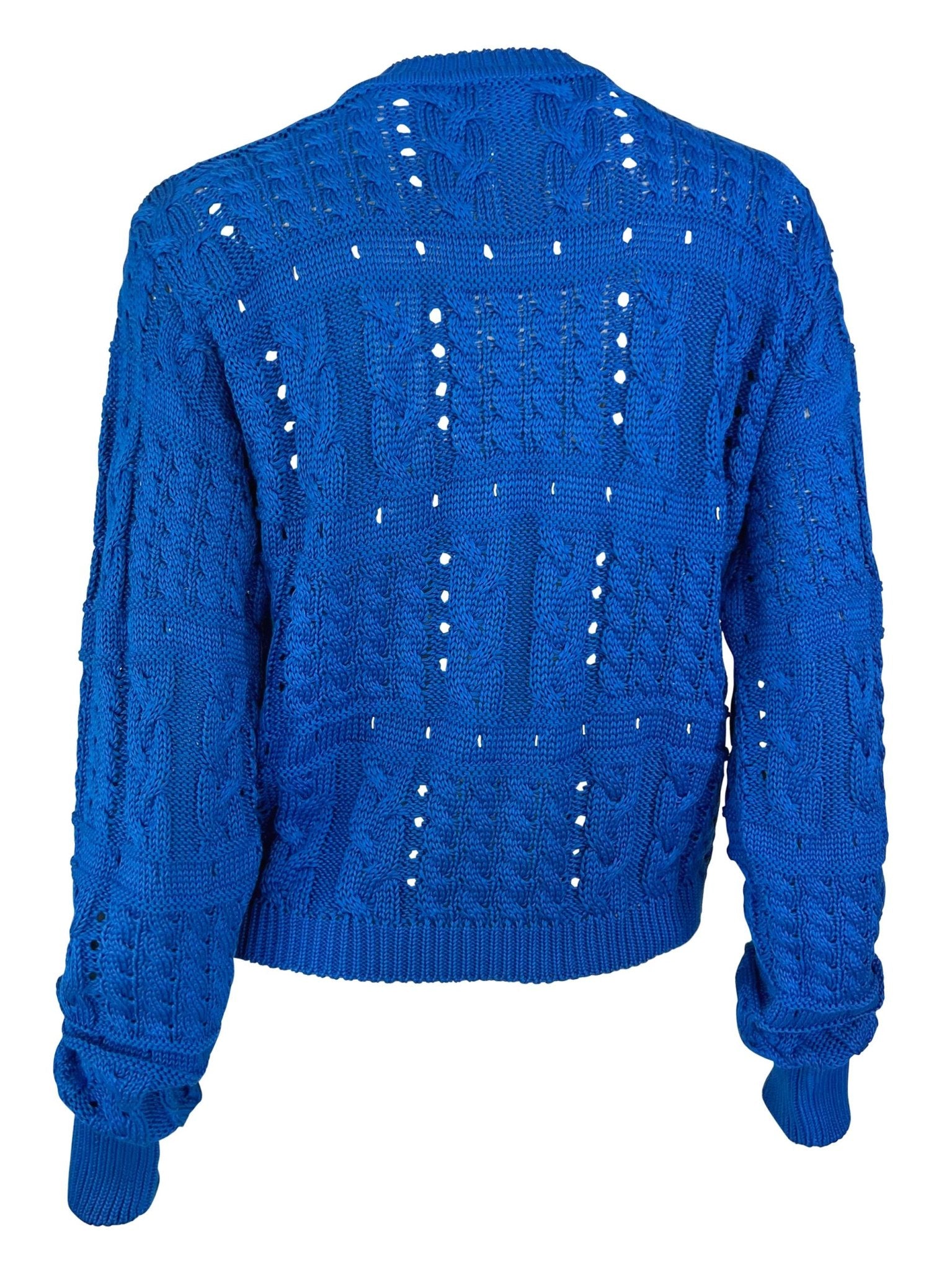 S/S 1994 Gianni Versace Runway Bright Blue V - Neck Cable - Knit Sweater Top - RealList