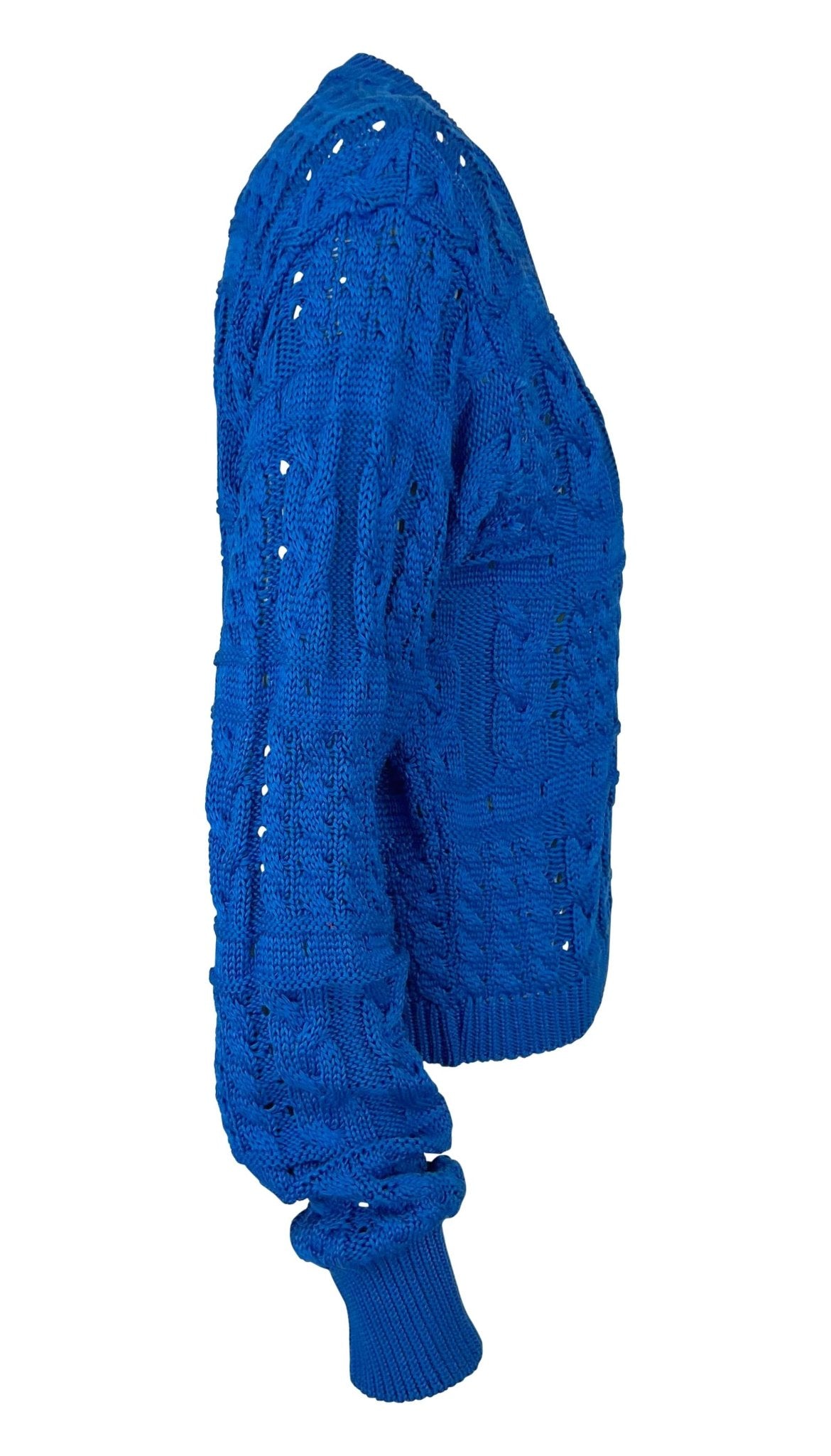 S/S 1994 Gianni Versace Runway Bright Blue V - Neck Cable - Knit Sweater Top - RealList