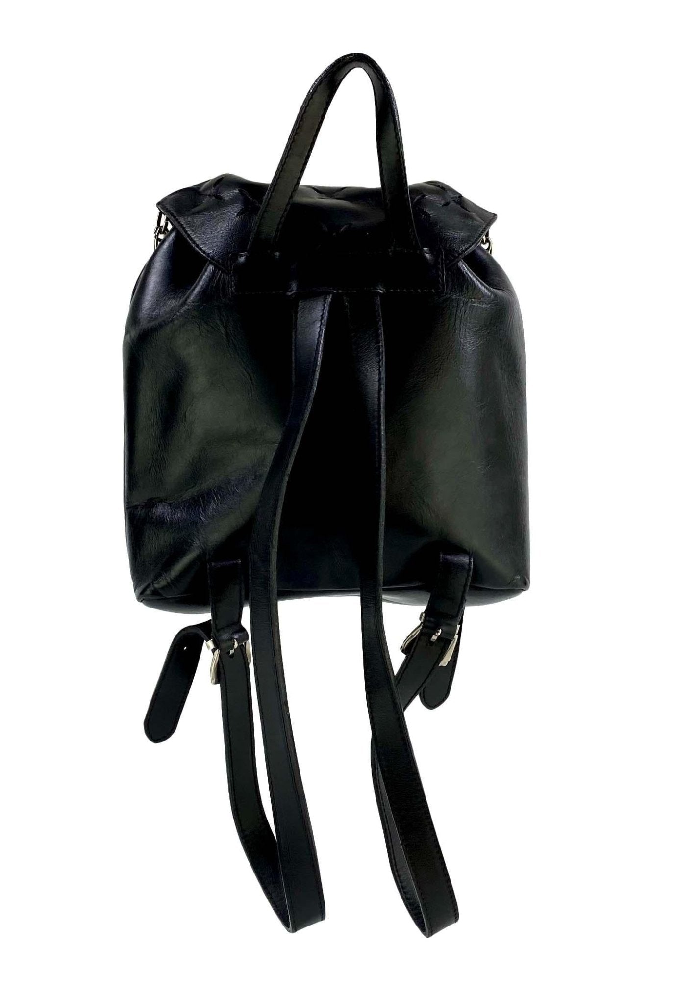 S/S 1994 Gianni Versace Safety Pin Cut Out Black Leather Mini Runway Backpack - RealList
