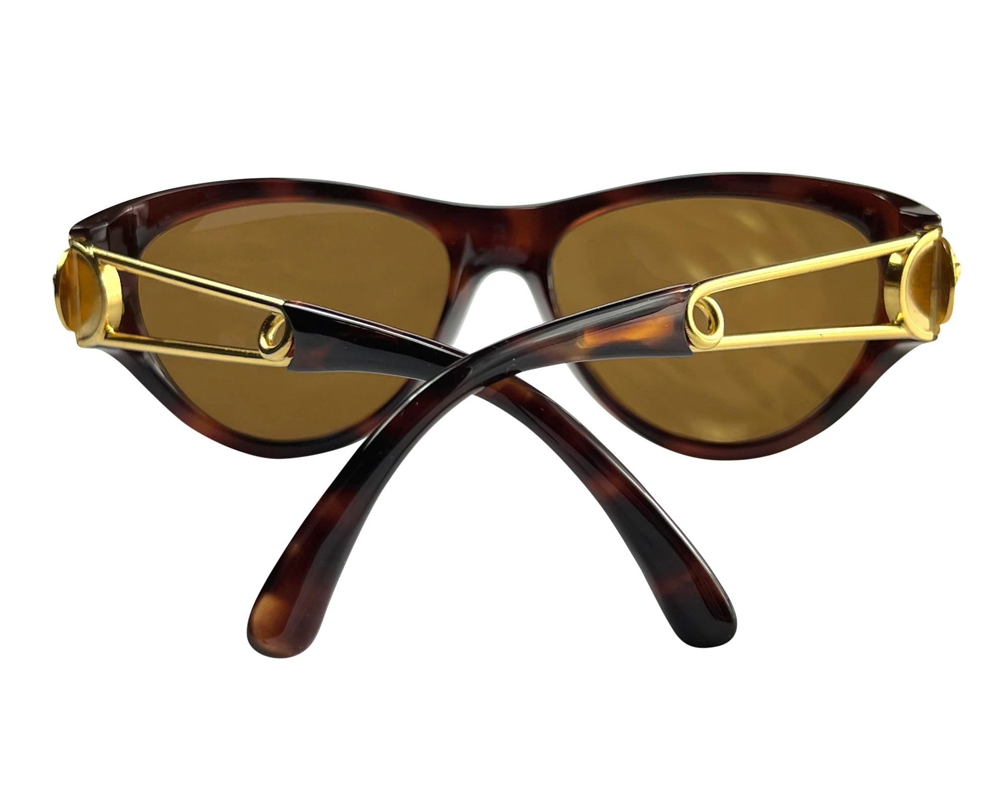 S/S 1994 Gianni Versace Safety Pin Medusa Gold Brown Acetate Sunglasses - RealList