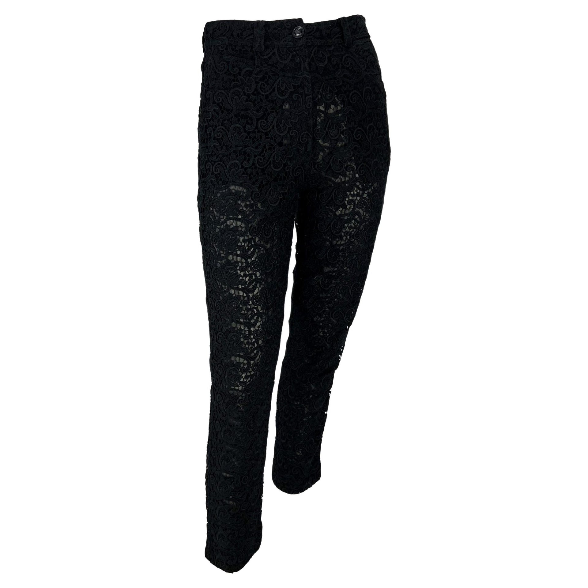 S/S 1994 Gianni Versace Sheer Black Lace Jeans Pants - RealList