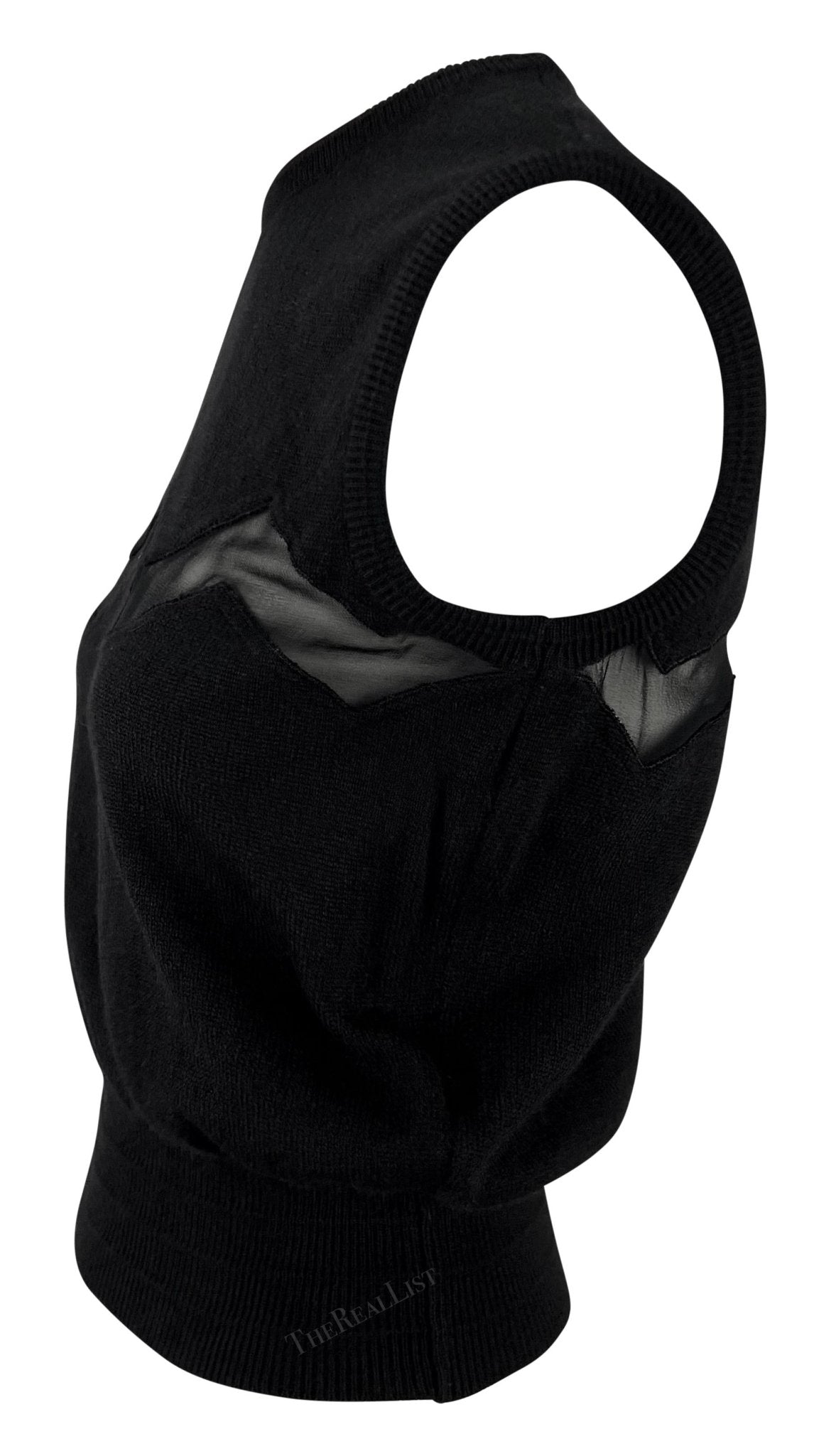 S/S 1994 Gianni Versace Sheer Zig - Zag Panel Black Knit Sweater Vest - RealList
