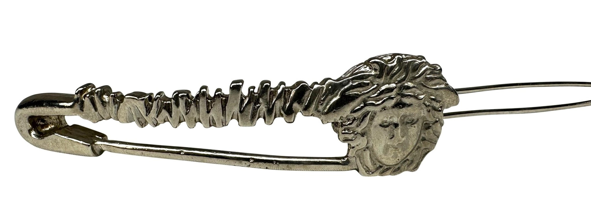S/S 1994 Gianni Versace Silver Tone Safety Pin Medusa Hair Clip - RealList