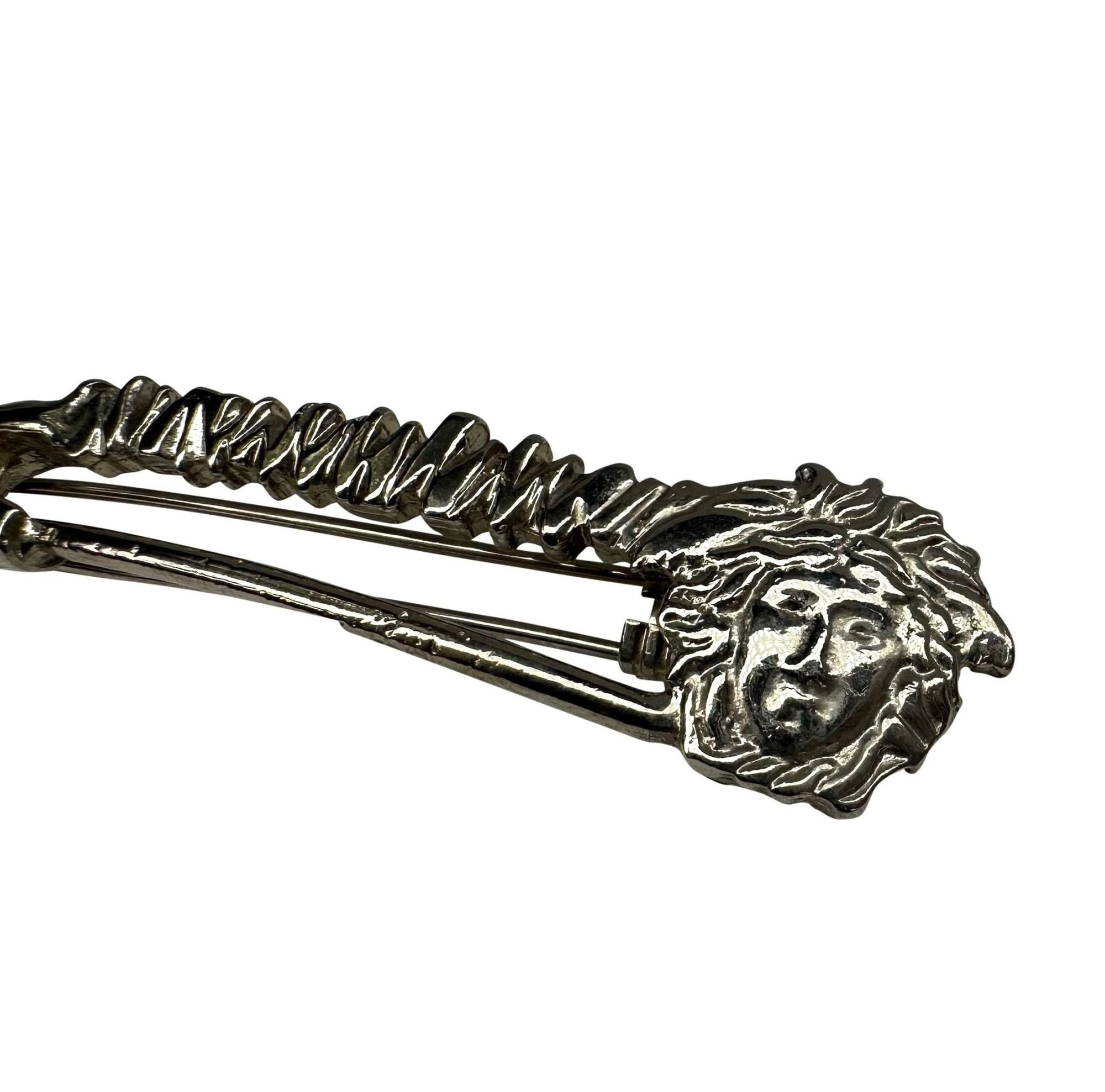 S/S 1994 Gianni Versace Silver Tone Safety Pin Medusa Hair Clip - RealList