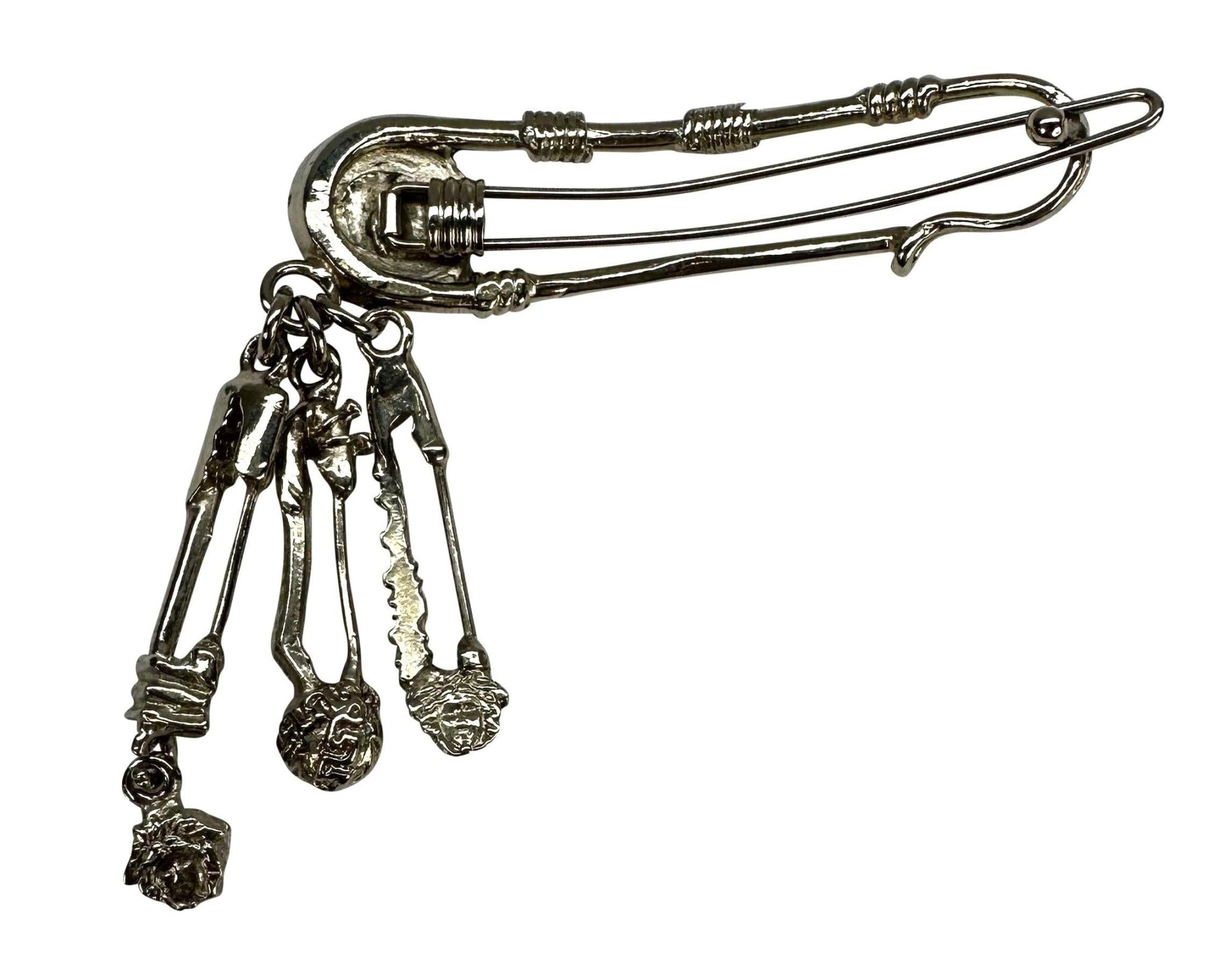 S/S 1994 Gianni Versace Silver Tone Safety Pin Medusa Pendent Hair Clip - RealList