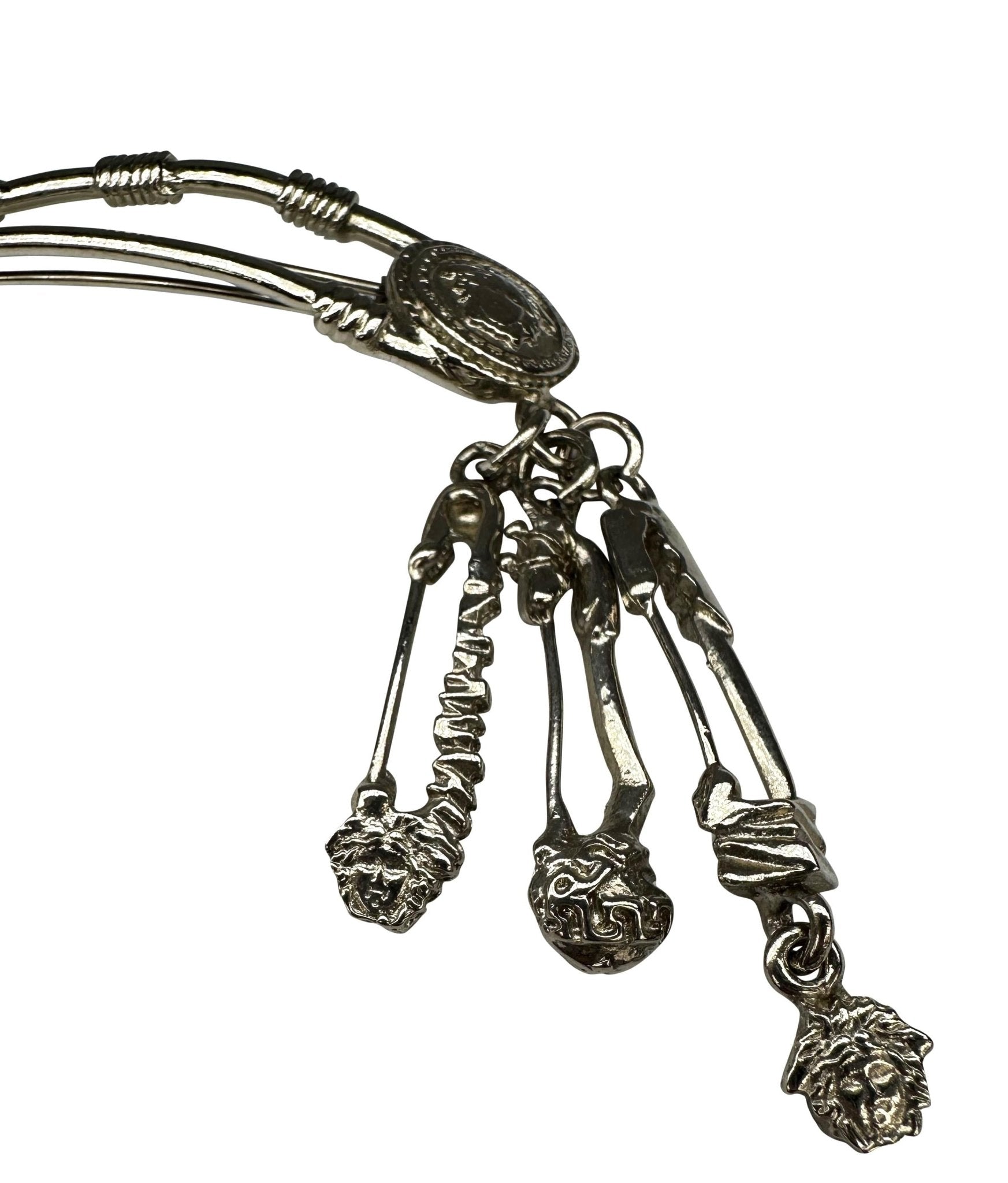 S/S 1994 Gianni Versace Silver Tone Safety Pin Medusa Pendent Hair Clip - RealList