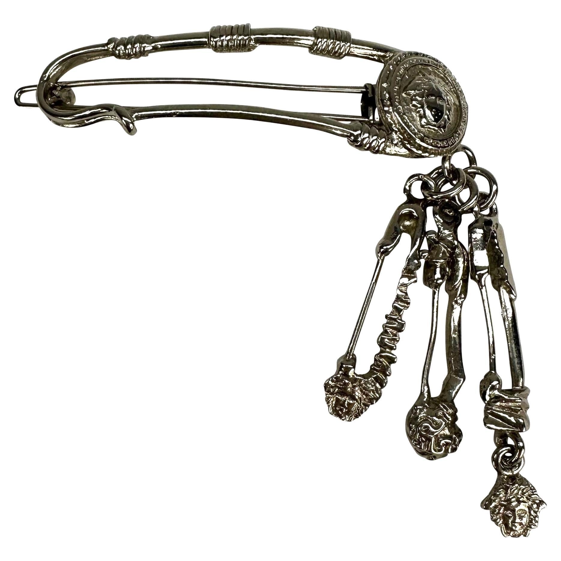 S/S 1994 Gianni Versace Silver Tone Safety Pin Medusa Pendent Hair Clip - RealList