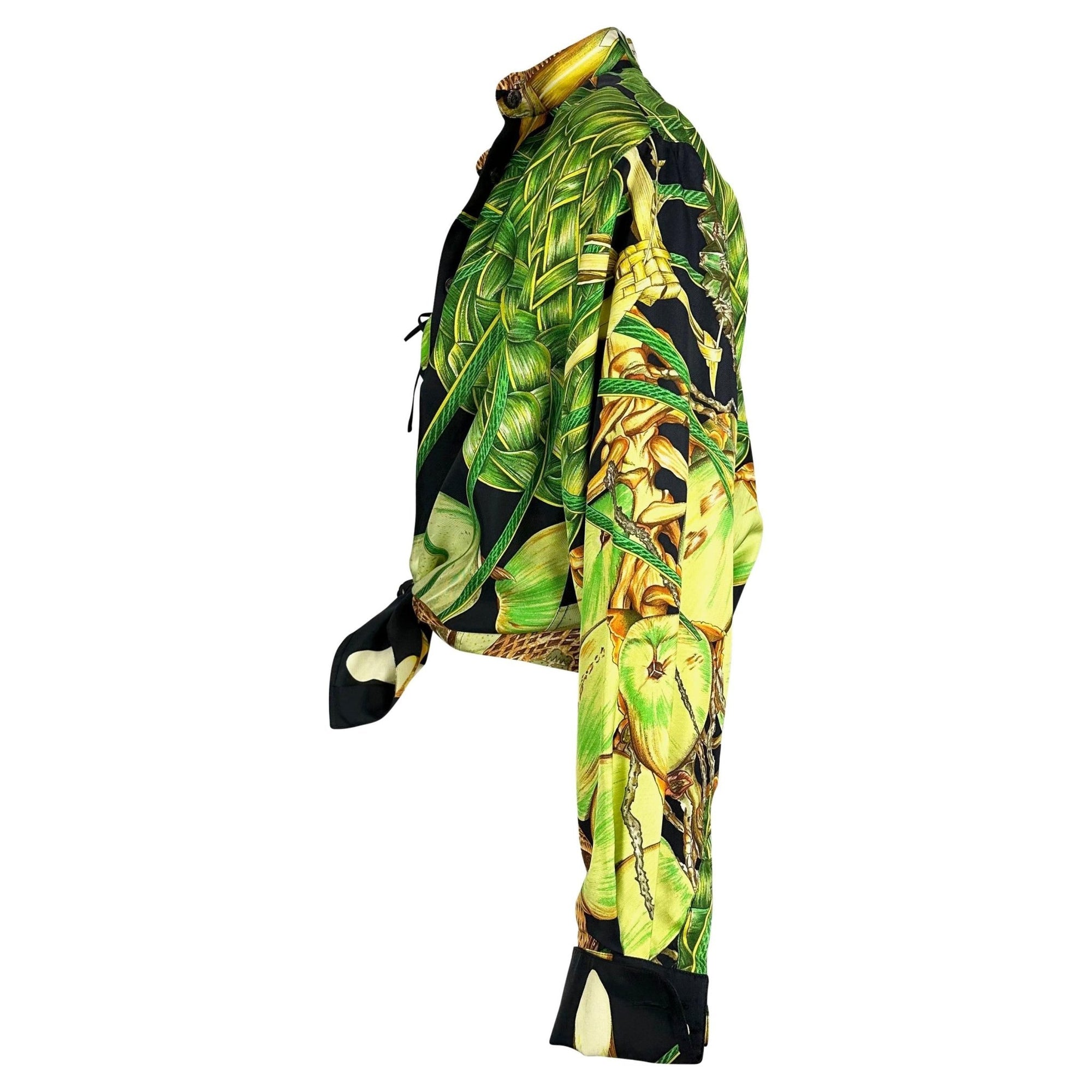 S/S 1994 Hermès Runway Jardin Créole Print Black Green Silk Bralette Top Set - RealList