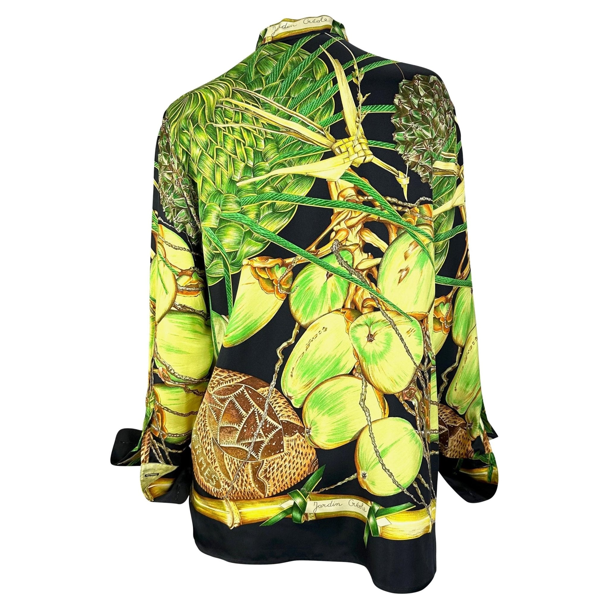 S/S 1994 Hermès Runway Jardin Créole Print Black Green Silk Bralette Top Set - RealList