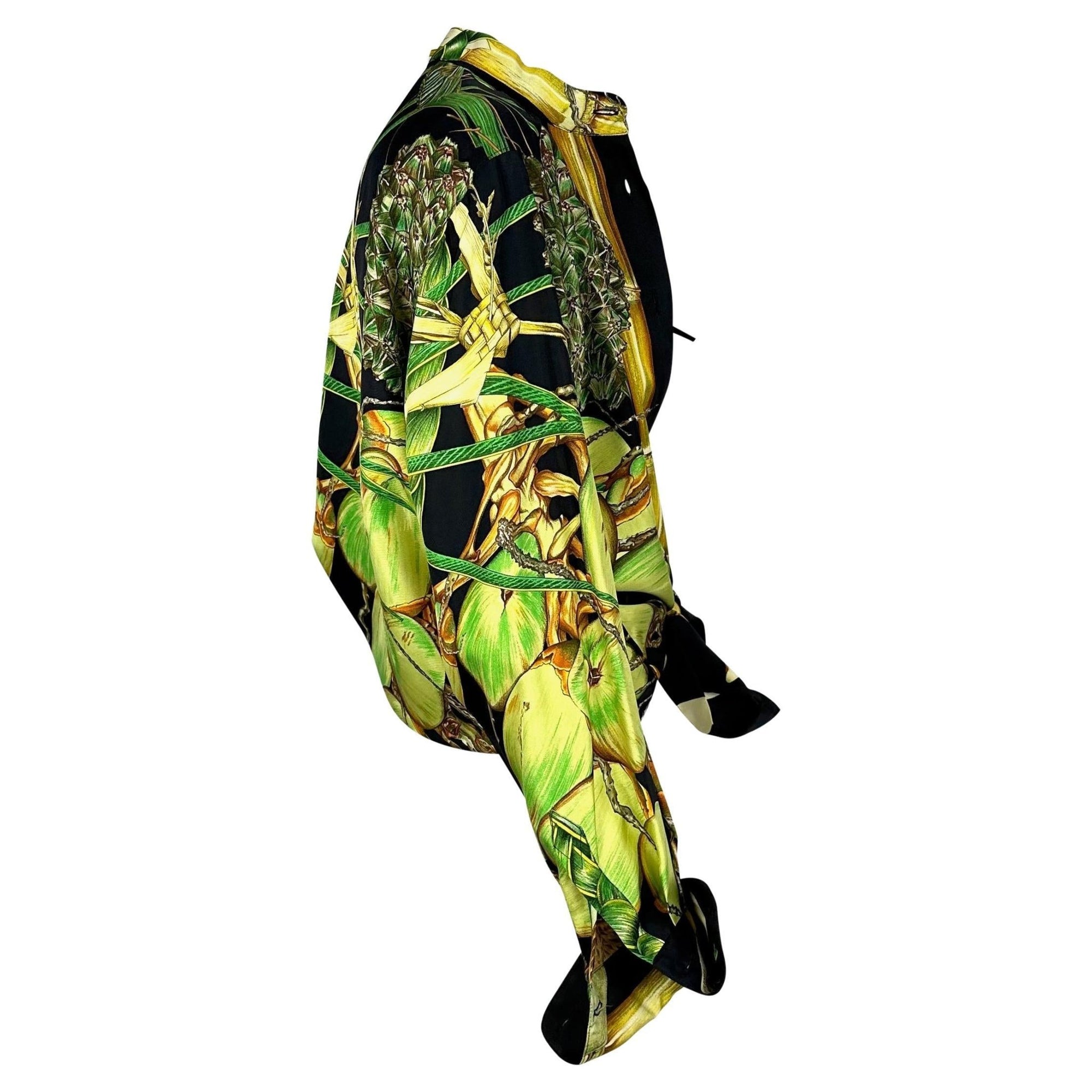 S/S 1994 Hermès Runway Jardin Créole Print Black Green Silk Bralette Top Set - RealList