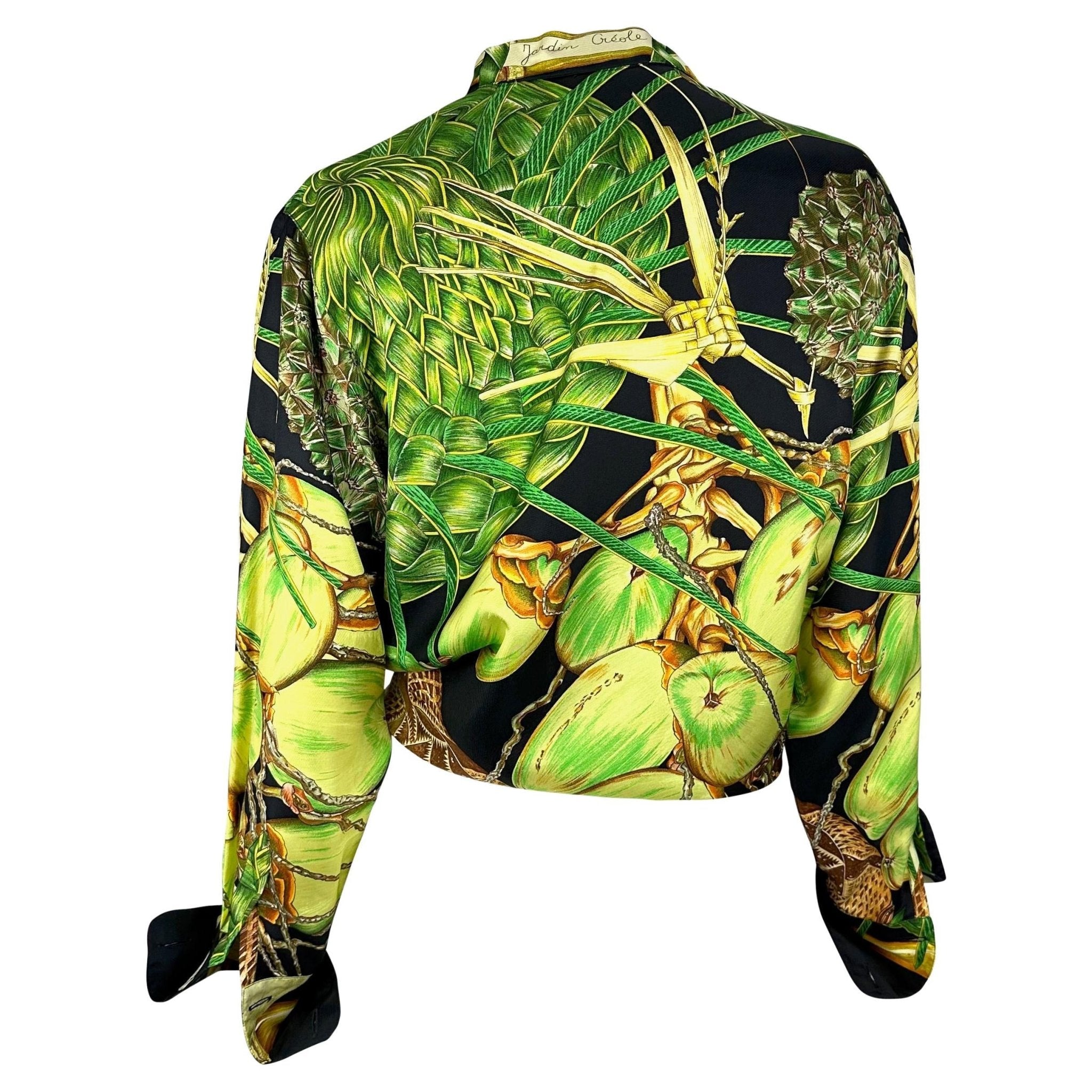 S/S 1994 Hermès Runway Jardin Créole Print Black Green Silk Bralette Top Set - RealList