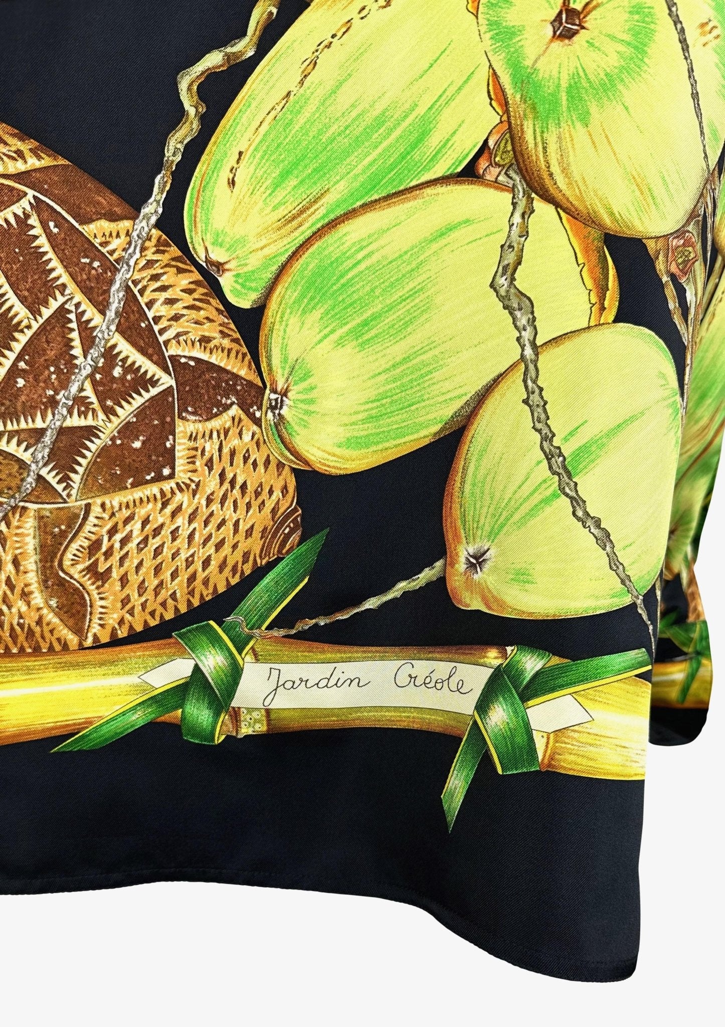 S/S 1994 Hermès Runway Jardin Créole Print Black Green Silk Bralette Top Set - RealList