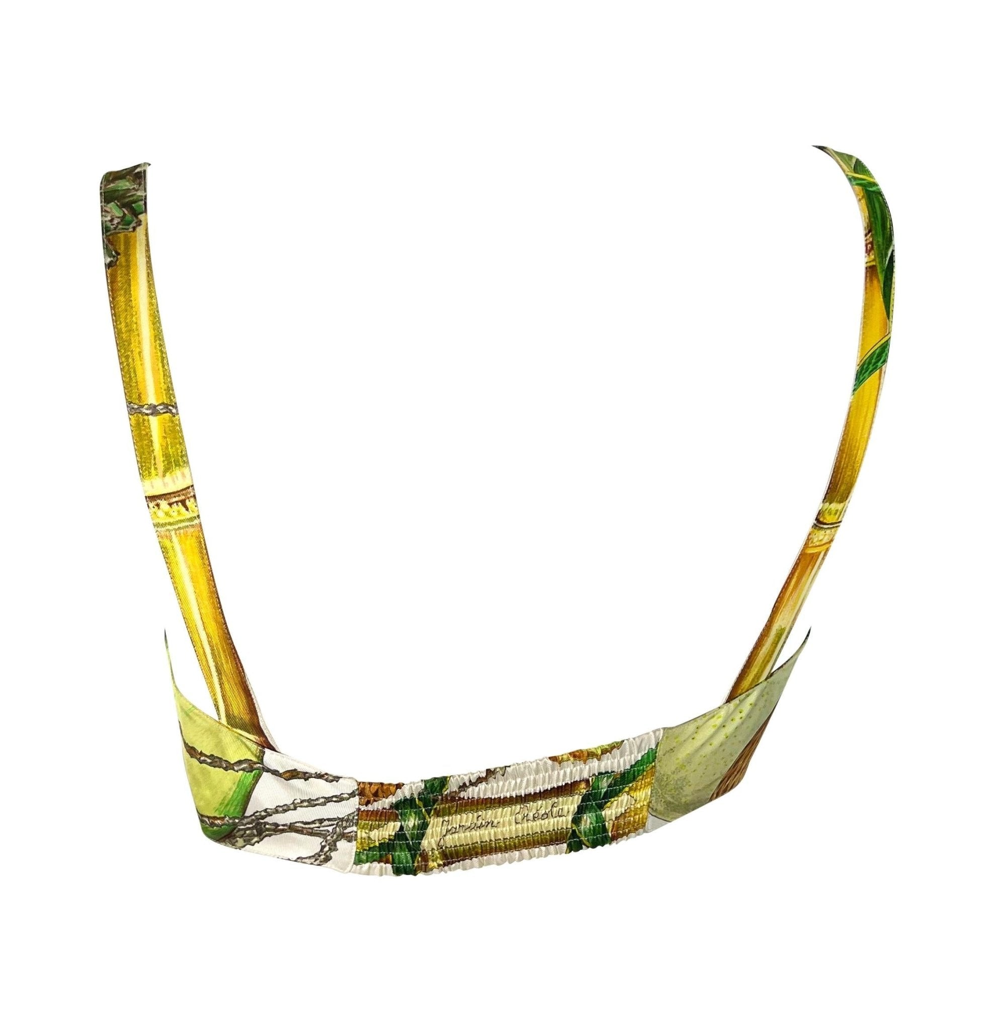 S/S 1994 Hermès Runway Jardin Créole Print White Green Silk Bralette Crop Top - RealList