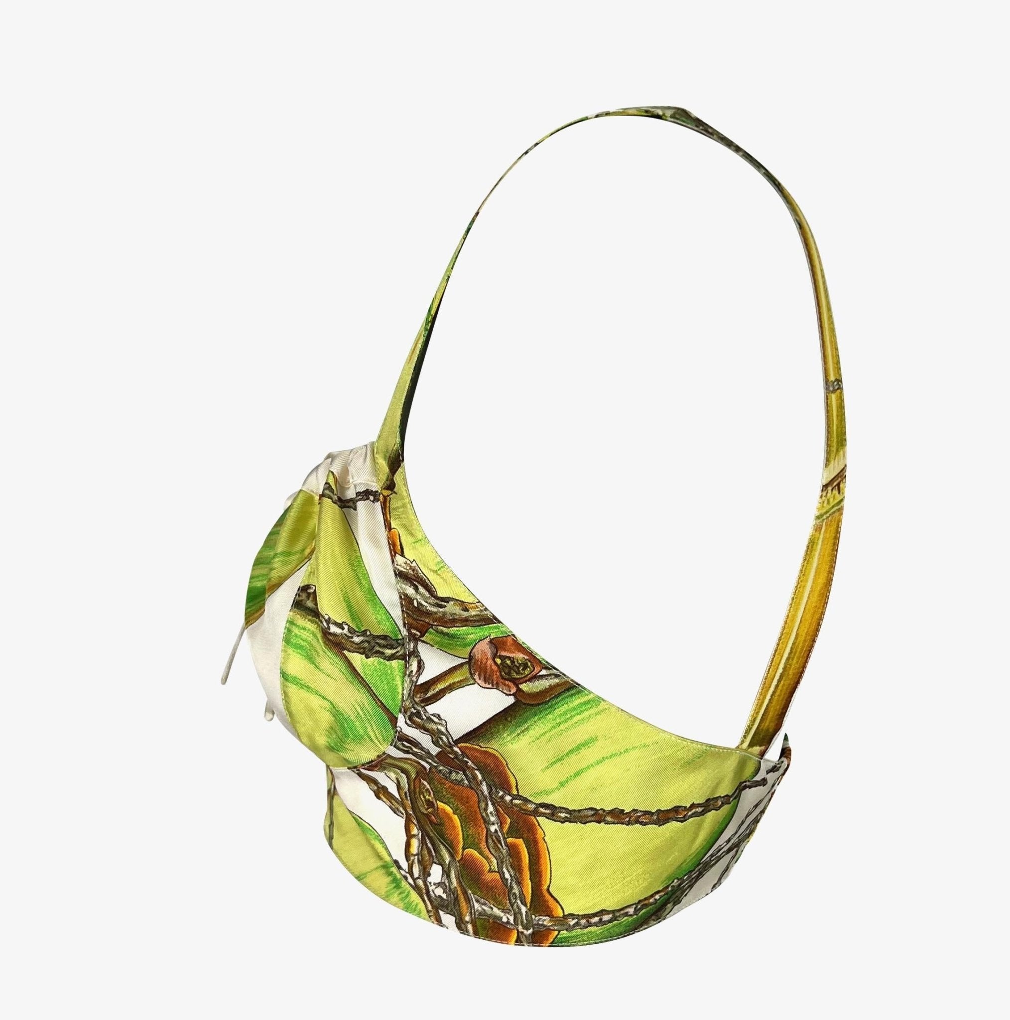 S/S 1994 Hermès Runway Jardin Créole Print White Green Silk Bralette Crop Top - RealList