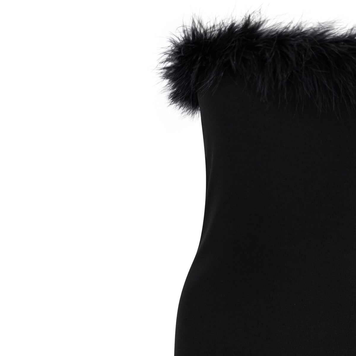S/S 1994 Karl Lagerfeld Black Marabou Trim Semi - Sheer Strapless Super Mini Dress - RealList