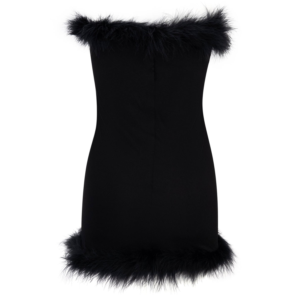 S/S 1994 Karl Lagerfeld Black Marabou Trim Semi - Sheer Strapless Super Mini Dress - RealList