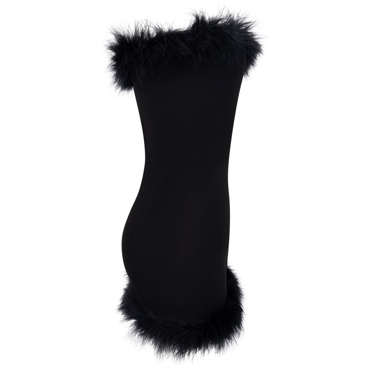 S/S 1994 Karl Lagerfeld Black Marabou Trim Semi - Sheer Strapless Super Mini Dress - RealList