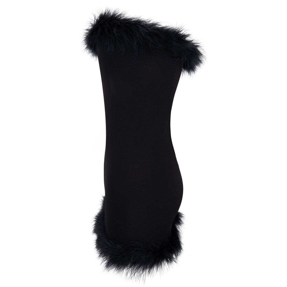 S/S 1994 Karl Lagerfeld Black Marabou Trim Semi - Sheer Strapless Super Mini Dress - RealList